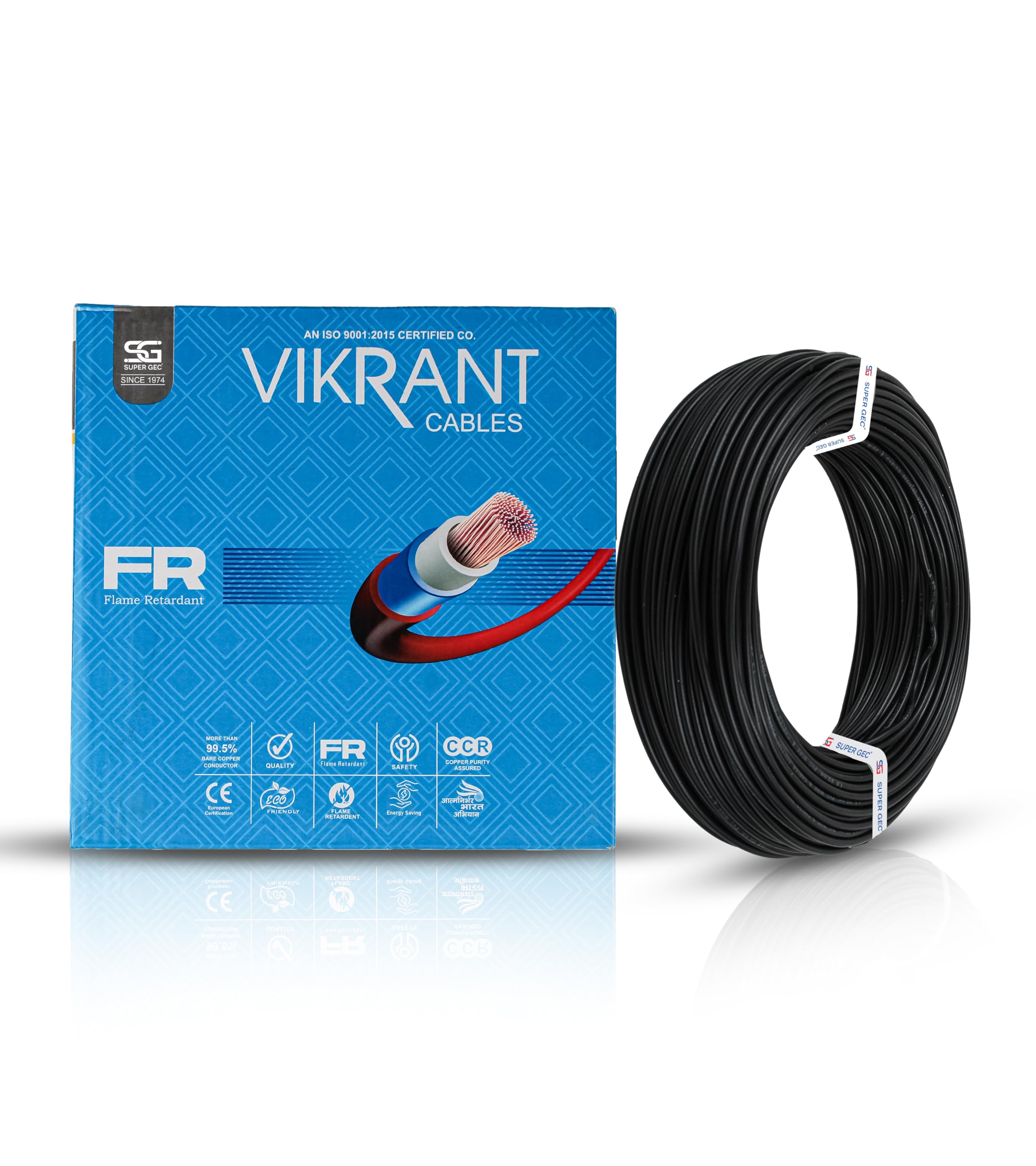 Super GEC Vikrant Electric Wires and Cables | Pure Copper | Meter Marking | Flame Retardant | Energy Saving | 64 Meter | House Wire Cable for Domestic & Industrial Use (1.0 Sq.mm, Black) (B0D76MDMX9) Amazon Price History, Amazon Price Tracker