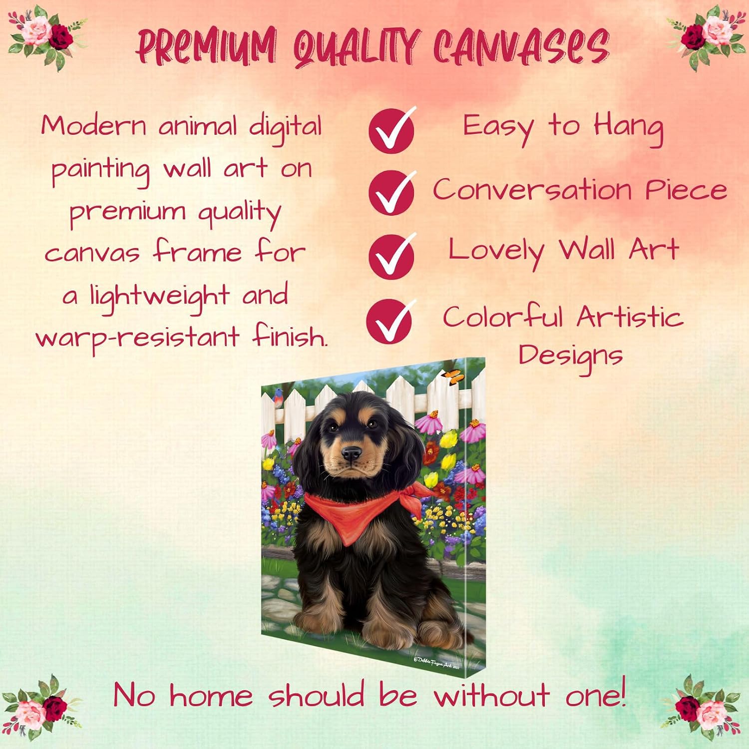 Doggie of the Day Spring Floral with Cocker Spaniel Dog Canvas Wall Art - Premium Quality Ready to Hang Room Decor - Flat Rolled 11" x 14"