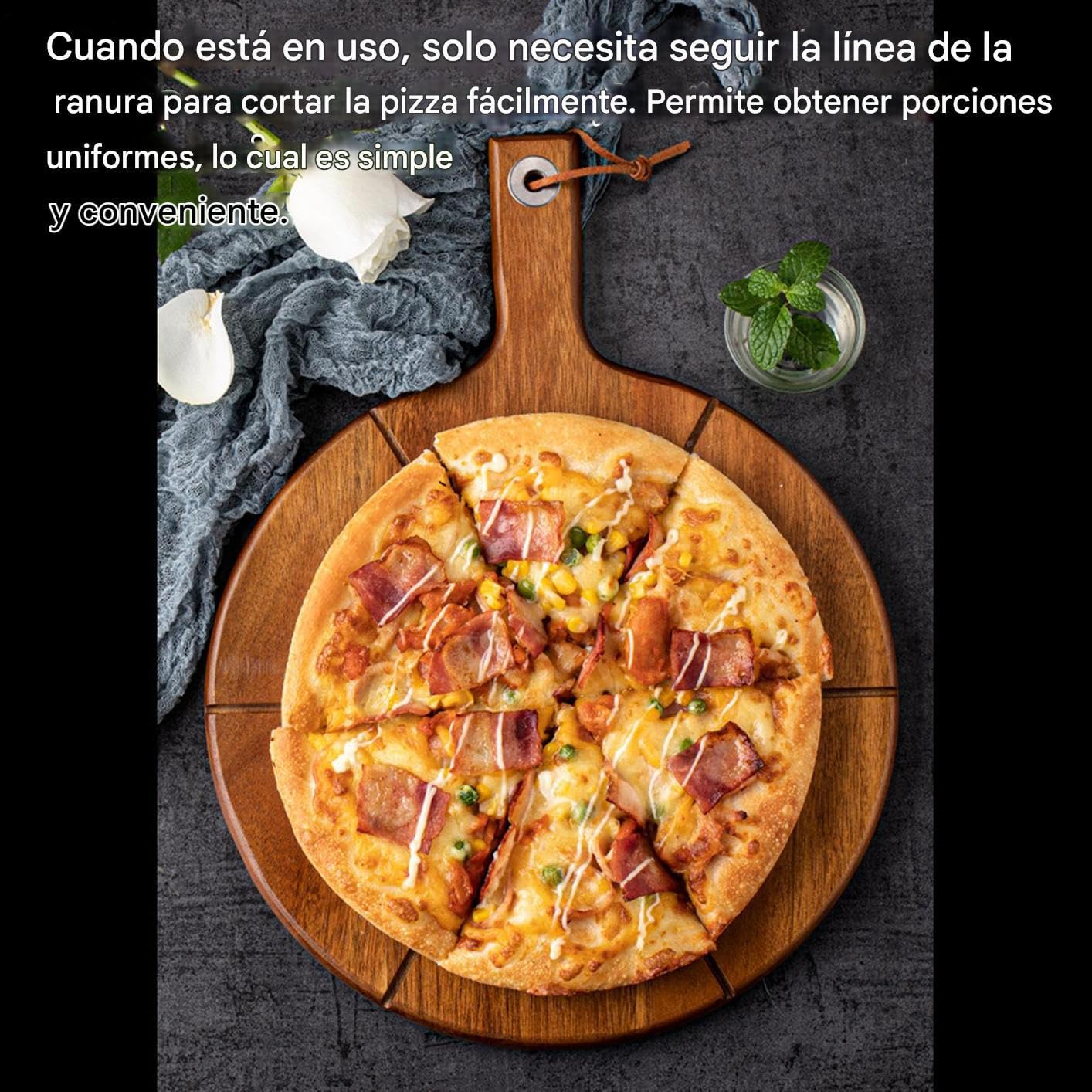 Genérico Tabla Para Servir Pizza | Con 6 Ranuras Y Mango,Tabla De Cortar Y Pala Para Pizza De Madera,Para Hornear En Casa Carne Queso Pan Fruta Comida Accesorios De Horno