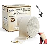 Premium Elastic Tubular Bandage Stockinette, Size F, 4 inches x 33 Feet. Reusable Elastic Compression Sleeve Wraps - Plus One Pair of Medical Scissors
