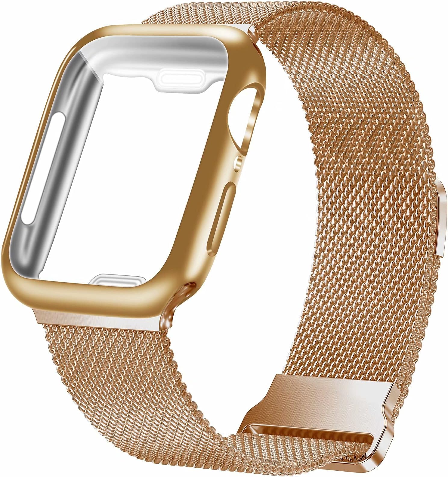 Metal Magnetic Bands Compatible for Apple Watch 38mm with Case, Stainless Steel Milanese Mesh Loop Replacement Strap Compatible with iWatch Series 11-/1 SE Women Men, Rose Gold