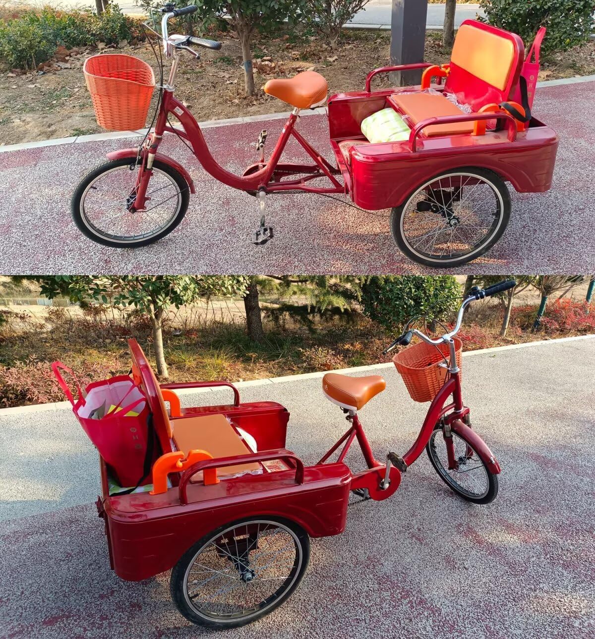 Cruiser Trike with Back Cargo Cabin,Rickshaw Tricycle with Pedals for Senior and Adult,3 Wheels Bicycle with Foldable Back Seat,Mobility Trike,Hydraulic Front Fork