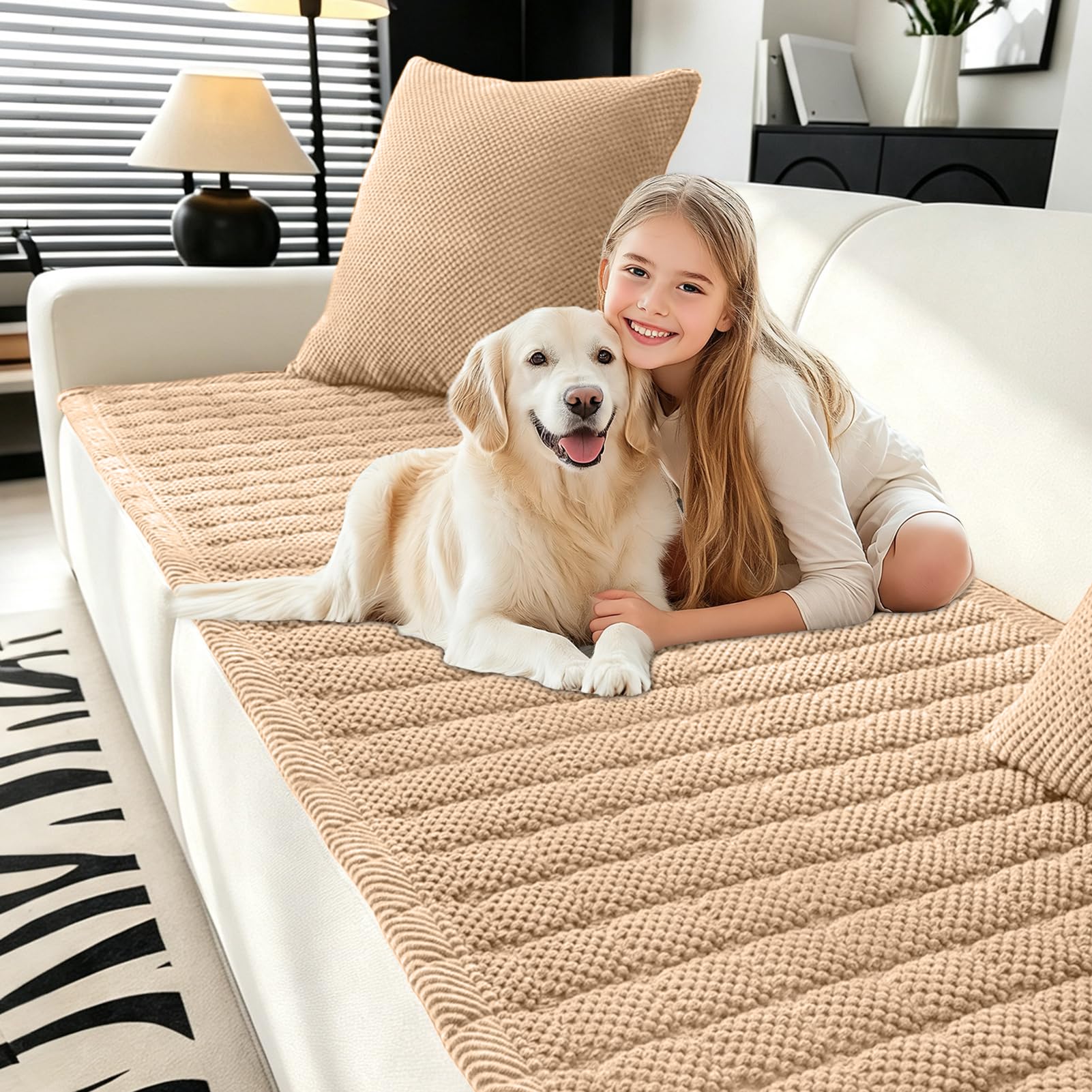 Epais Housse de Canapé en Polaire Sherpa, Nouveau Housses Universelles pour Sièges de Canapé, Housses de Canapé Antidérapant, Protecteur de Meubles pour Le Salon (70x240cm,B-Kaki)