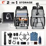 RAINSMORE Sac pour caméra Sac pour SLR/DSLR/Sacs sans miroir pour photographes 15.6 Inch Étanche à l'eau Sac à dos de photographie tactique avec couverture de pluie & Porte trépied, noir