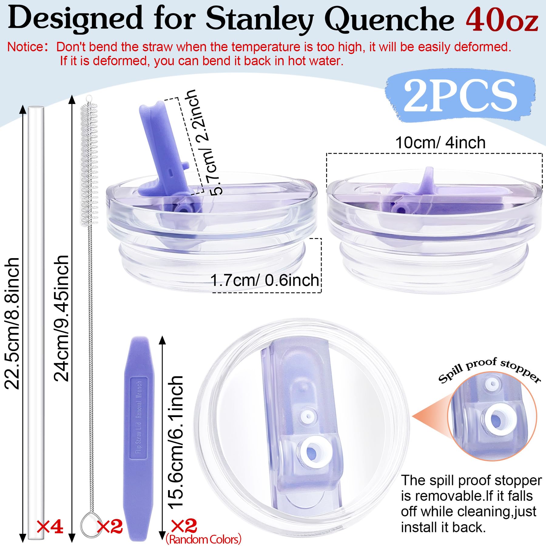TZEKING 2 Extraíble Tapas para Vaso Stanley-Cup de,Tapa Stanley Cup 4 Pajita,Prueba de Fugas y Prueba de Polvo