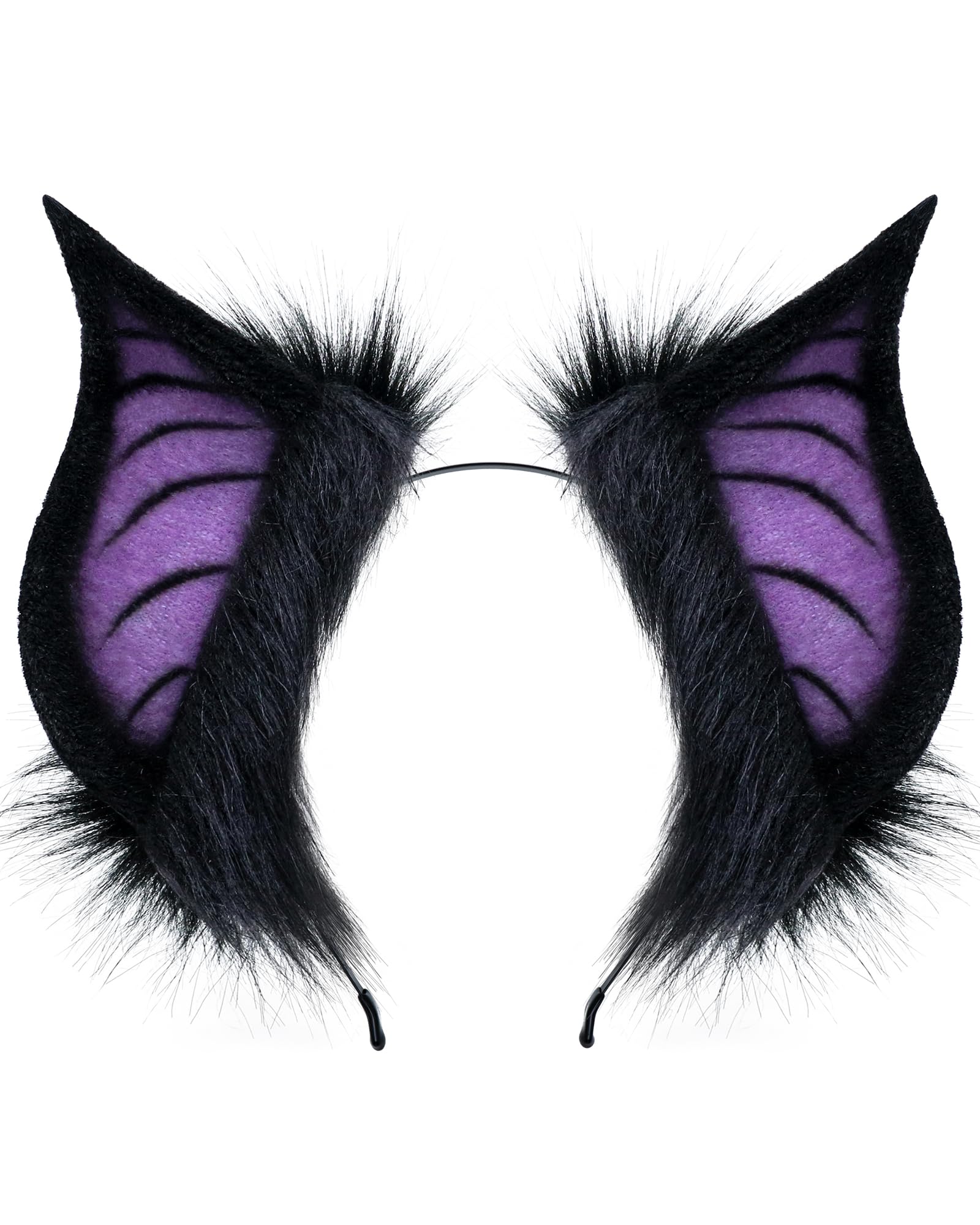ZFKJERS Handmade Bat Beast Ears Headband Cosplay Costume Accessories for Halloween, Anime Con, Stage Performance (Black Purple)