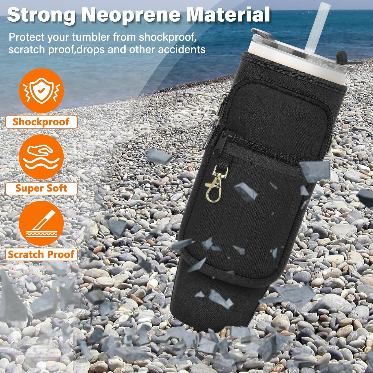 Water Bottle Carrier Bag with Phone Pocket Compatible with Stanley/Meoky 40 oz Tumbler with Handle,Water Bottle Holder Pouch with Adjustable Strap Compatible with Stanley Cup Accessories - Image 8