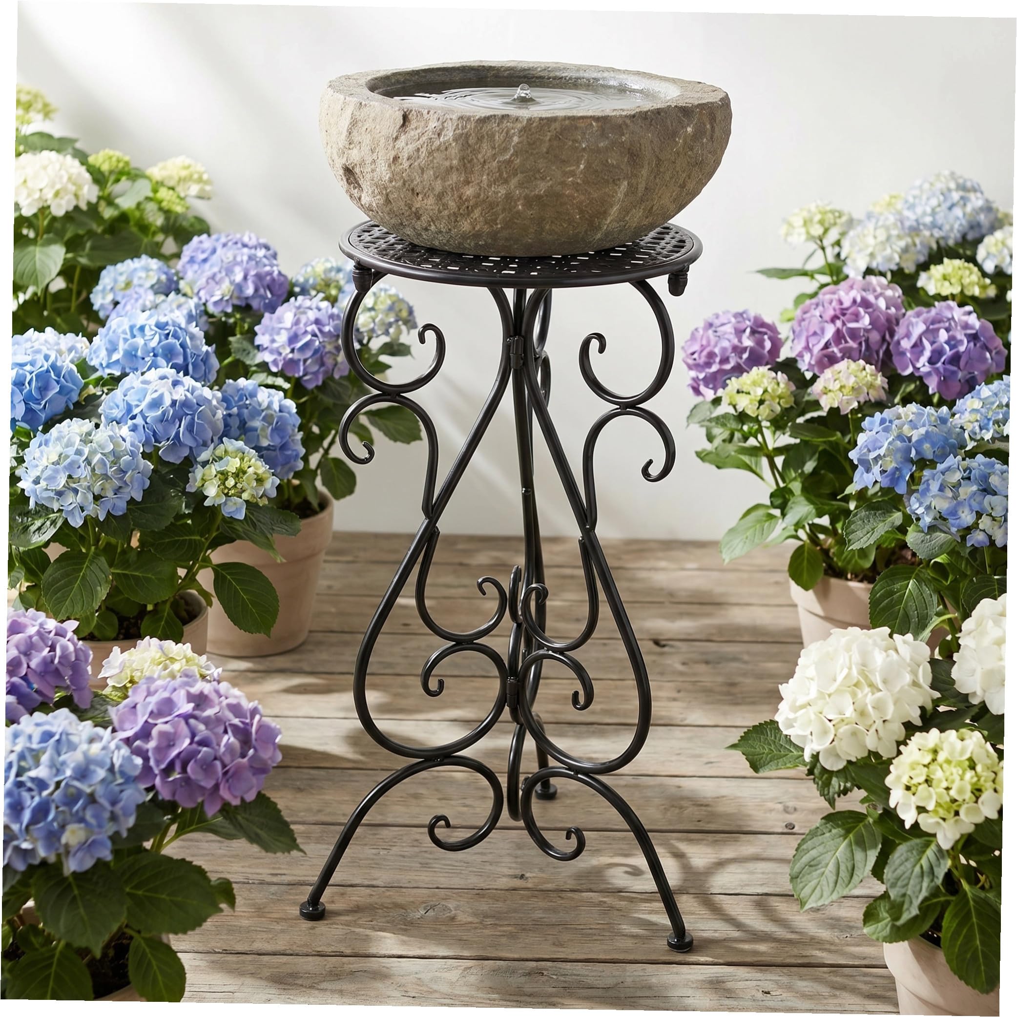 EXCEART Soporte para Baño de Aves de Hierro Negro de 22 Pulgadas Base Ancha y Diseño de Tripié Estable para Patio y Porche