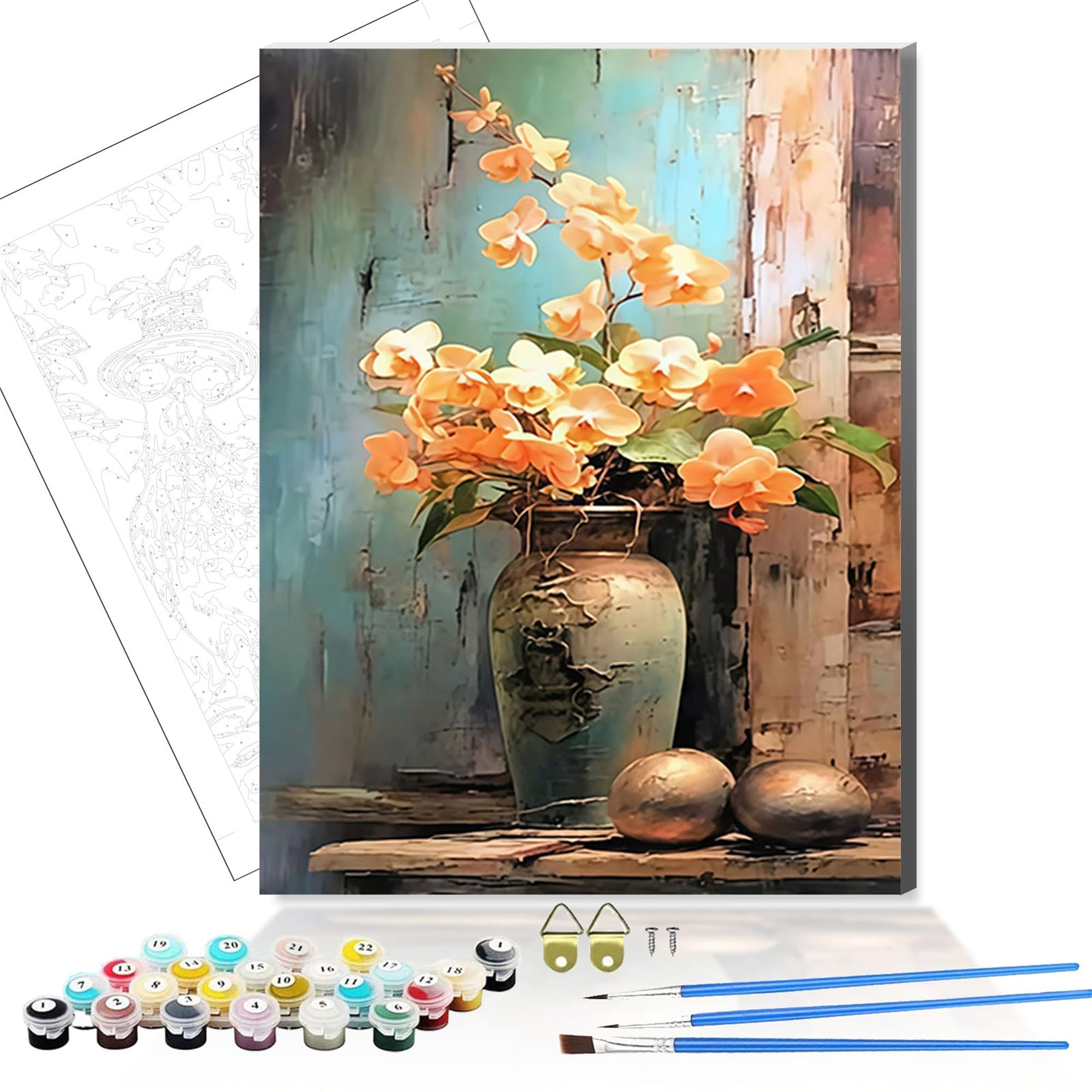 Nanjdian Flower Diy Paint By Number For Adults,Wooden Framed Painting Kits For Adult,Easy Color By Numbers Acrylic,Small Paint By Number Canvas Crafts Watercolor For Beginner Room Decor (Flower)