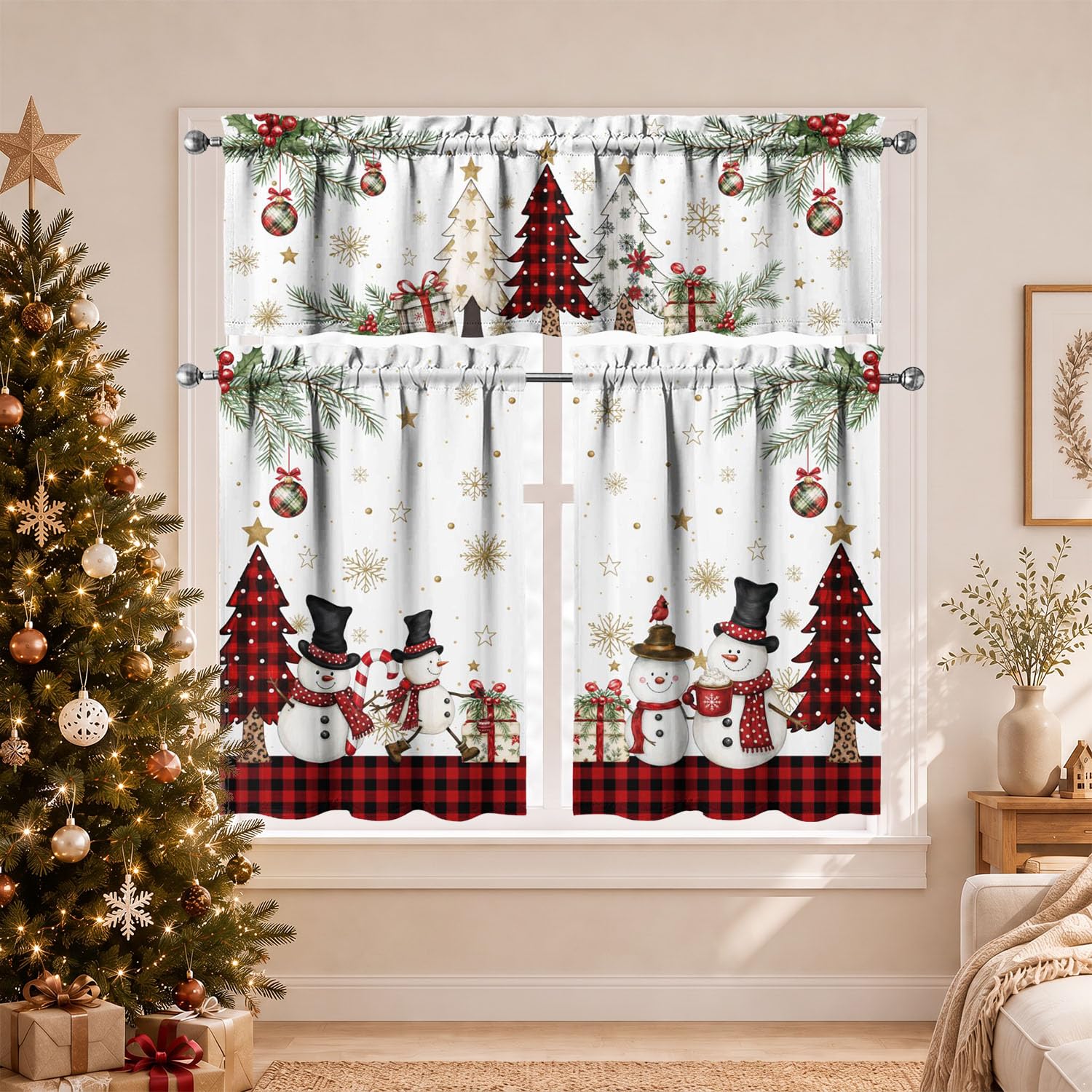 Christmas Gingerbread Man Kitchen Curtains 3 Piece Set Tier