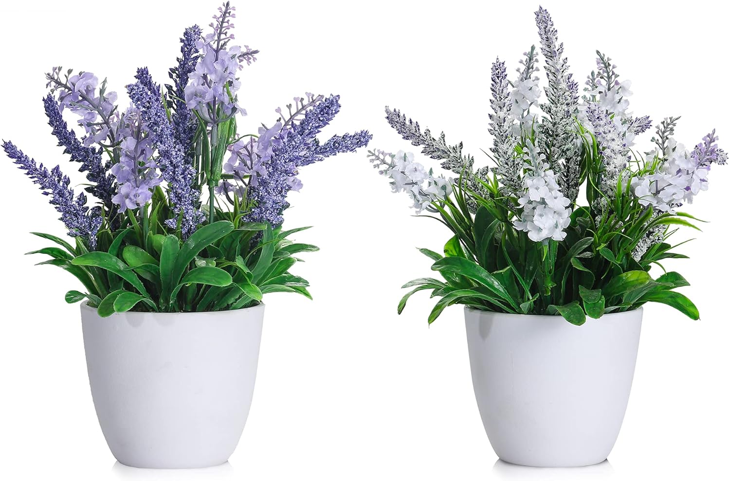 2 Packs Artificial Lavender Plants, DDHS Spring Mini Faux Potted Flowers Plants for Home Party Wedding Garden Farmhouse Kitchen Office Patio Décor