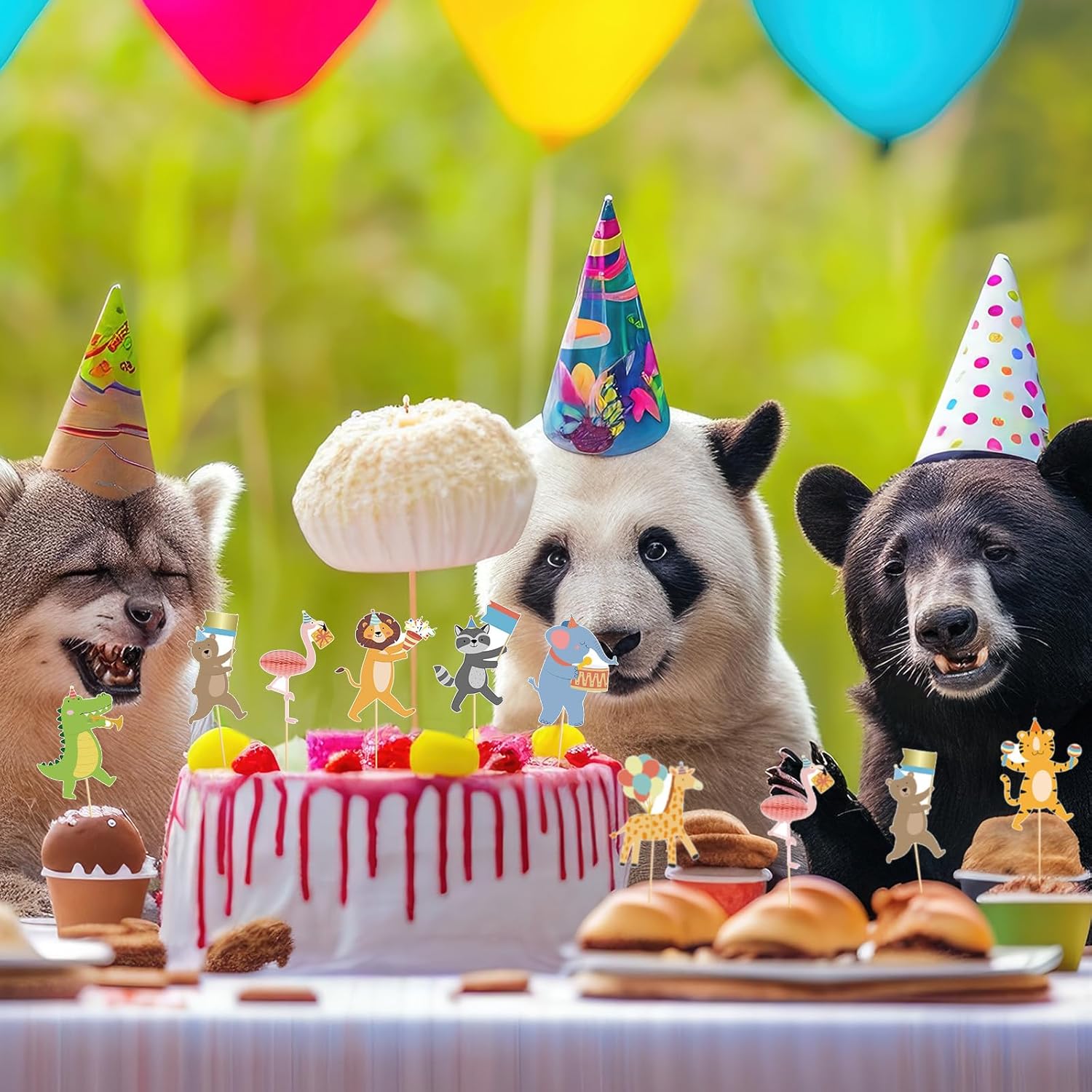 Hooqict 40Pcs Safari Cupcake Toppers Animal Birthday Party Cake Decorations Animal Parade Cupcake Toppers for Kids Jungle Theme Baby Shower Zoo Wild Birthday Party Decorations Supplies