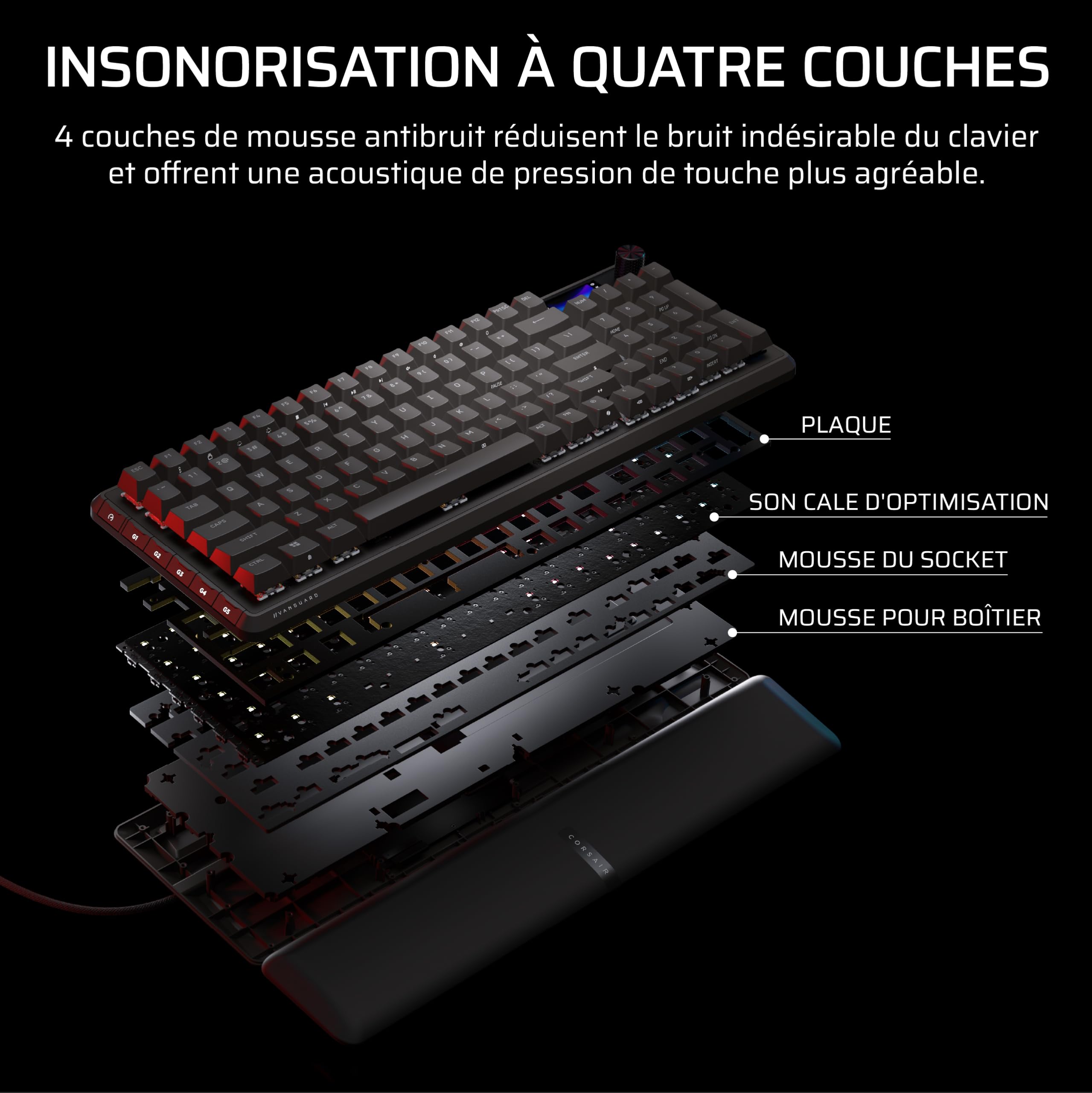 Corsair Vanguard Pro 96 Hall Effect Clavier de Jeu Mécanique Filaire Noir | AZERTY FR, 96%, MGX Hyperdrive Commutateurs, Interrogation 8 000 Hz, Rapid Trigger, Stream Deck Virtuel, SOCD Flashtap
