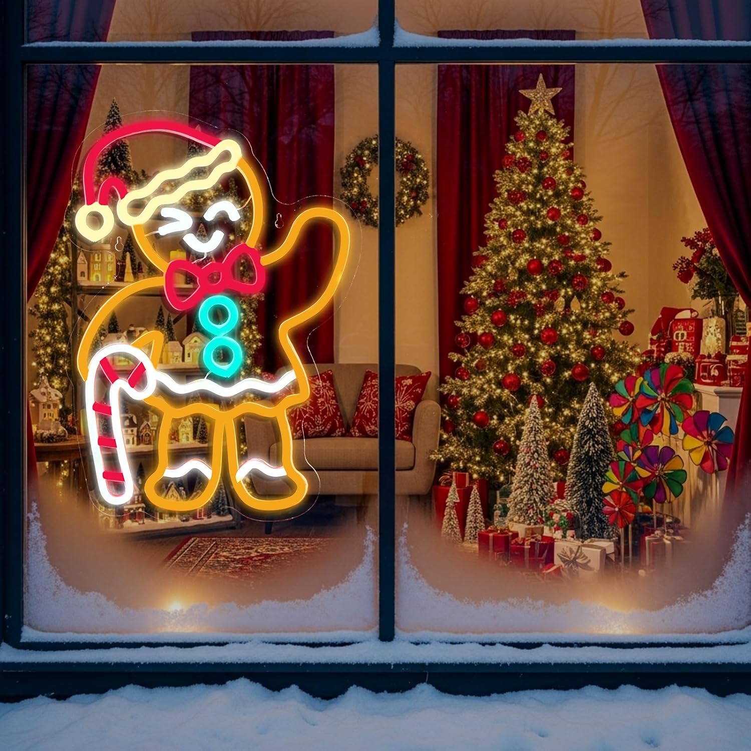 Xuhal Female Gingerbread Man Neon Sign Christmas Neon Sign Xmas Decorations Light up USB Powered LED Light Wall Bar Living Room Decor for Christmas Winter Home Bedroom Office Table