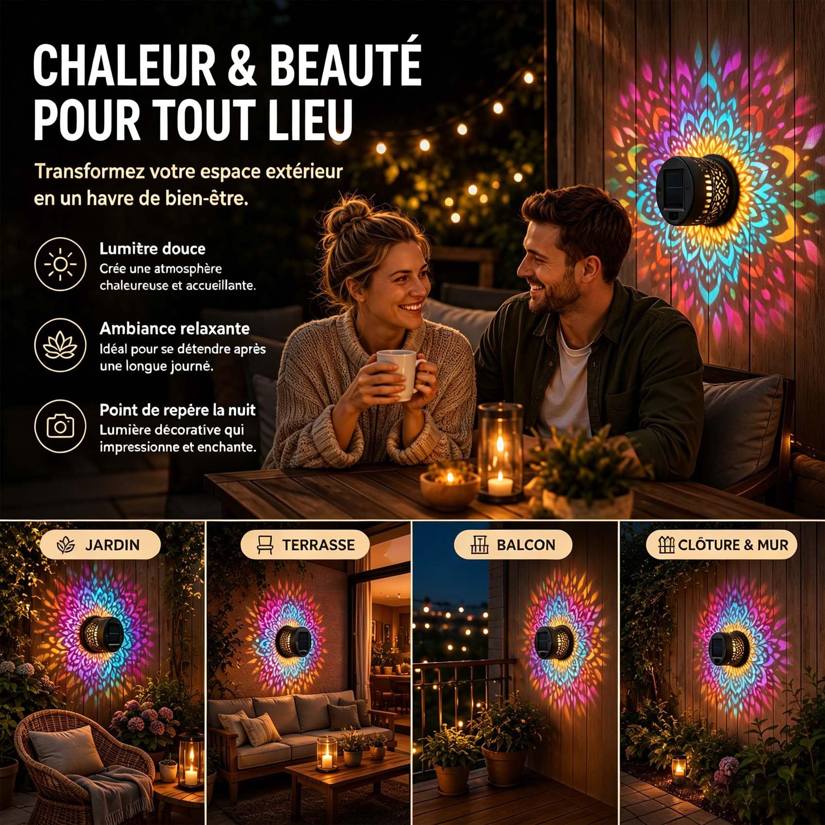 Leyof Fleur De Lumiere Solaire Murale, Lampe Solaire Murale Exterieur, Fleur De Lumiere Solaires, 7 Couleurs Lanterne Solaire Jardin,Ip65, Pour Jardin, Terrasse, ClôTure, ExtéRieur (2PC-A)