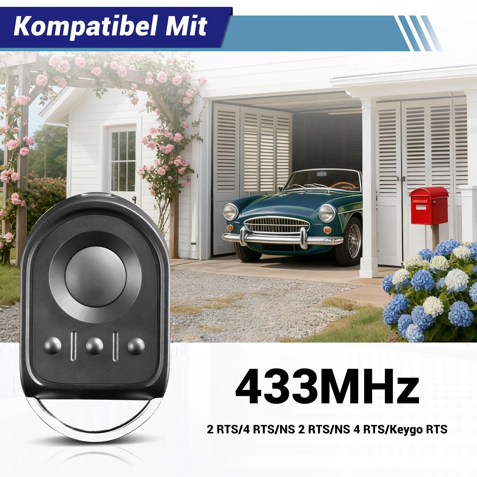 Remplacement Télécommande S0mfy RTS de 433,42 MHz, Compatible avec Motorisation Portail et Porte de Garage, Télécommande S0mfy 4 Canaux pour KEYGO RTS, 1841064(Lot de 2) - 3