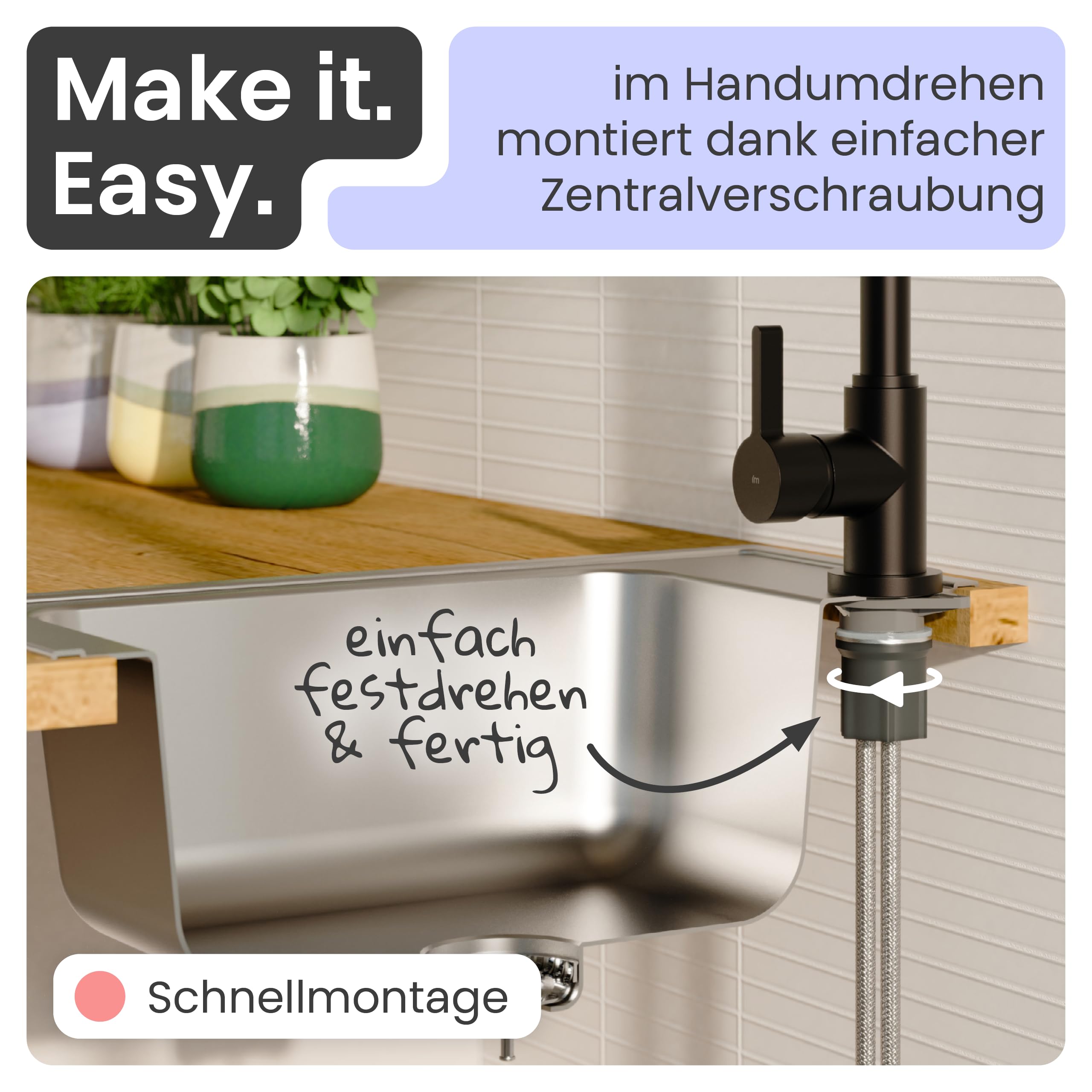instmaier Leona | Küchenarmatur 360° schwenkbar | Schwarz matt |Wasserhahn Küche | Spültischarmatur mit hohem Auslauf | Armatur Spüle | Einhebelmischer | Mischbatterie