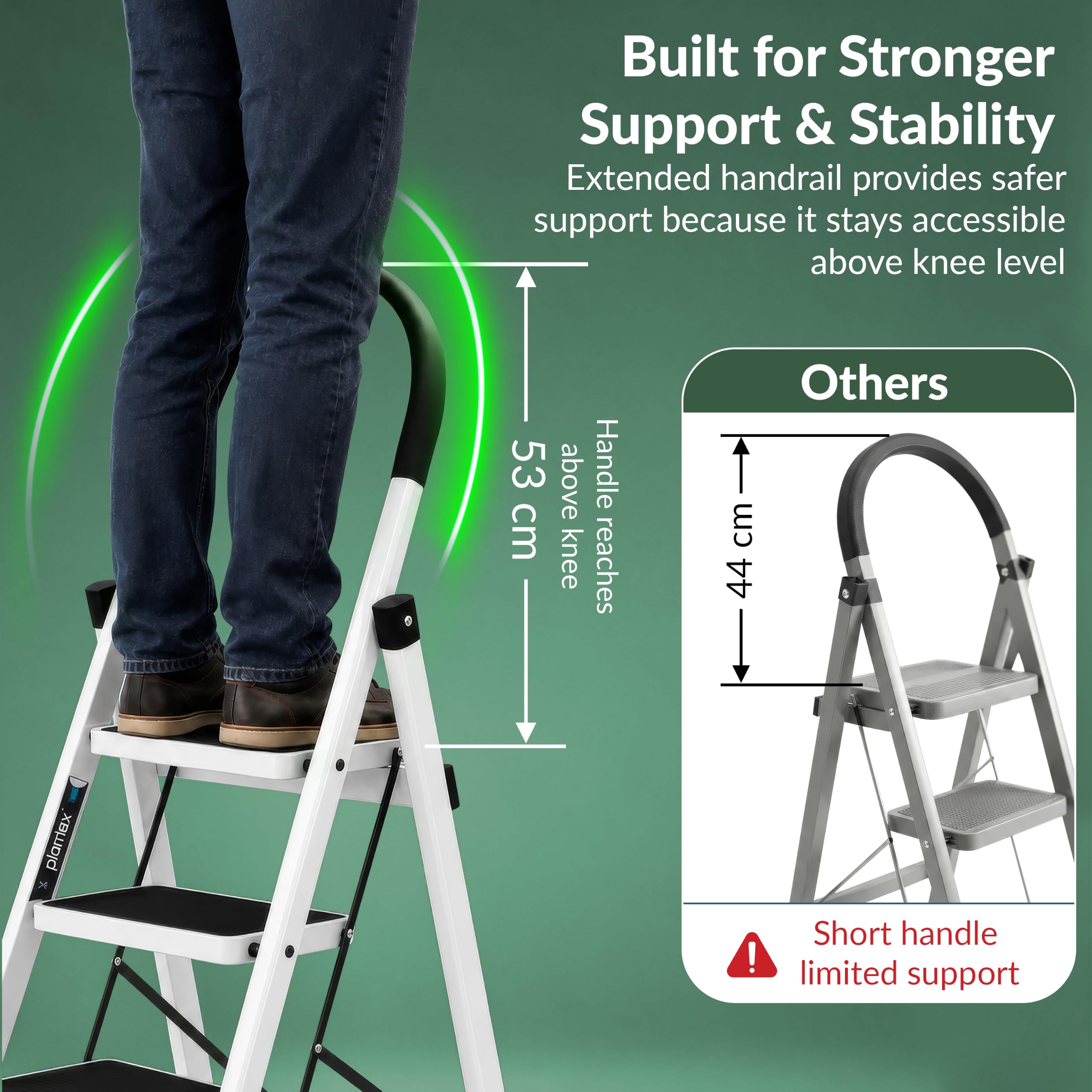 Plantex Ladder for Home 6 Steps/Foldable Ladder with Anti-Skid Wide Steps (30L x 20W cm)/Strong D-Shape Pipe with X-Support for More Stability/5 Year Warranty(Apex-White) — Amazon image 3