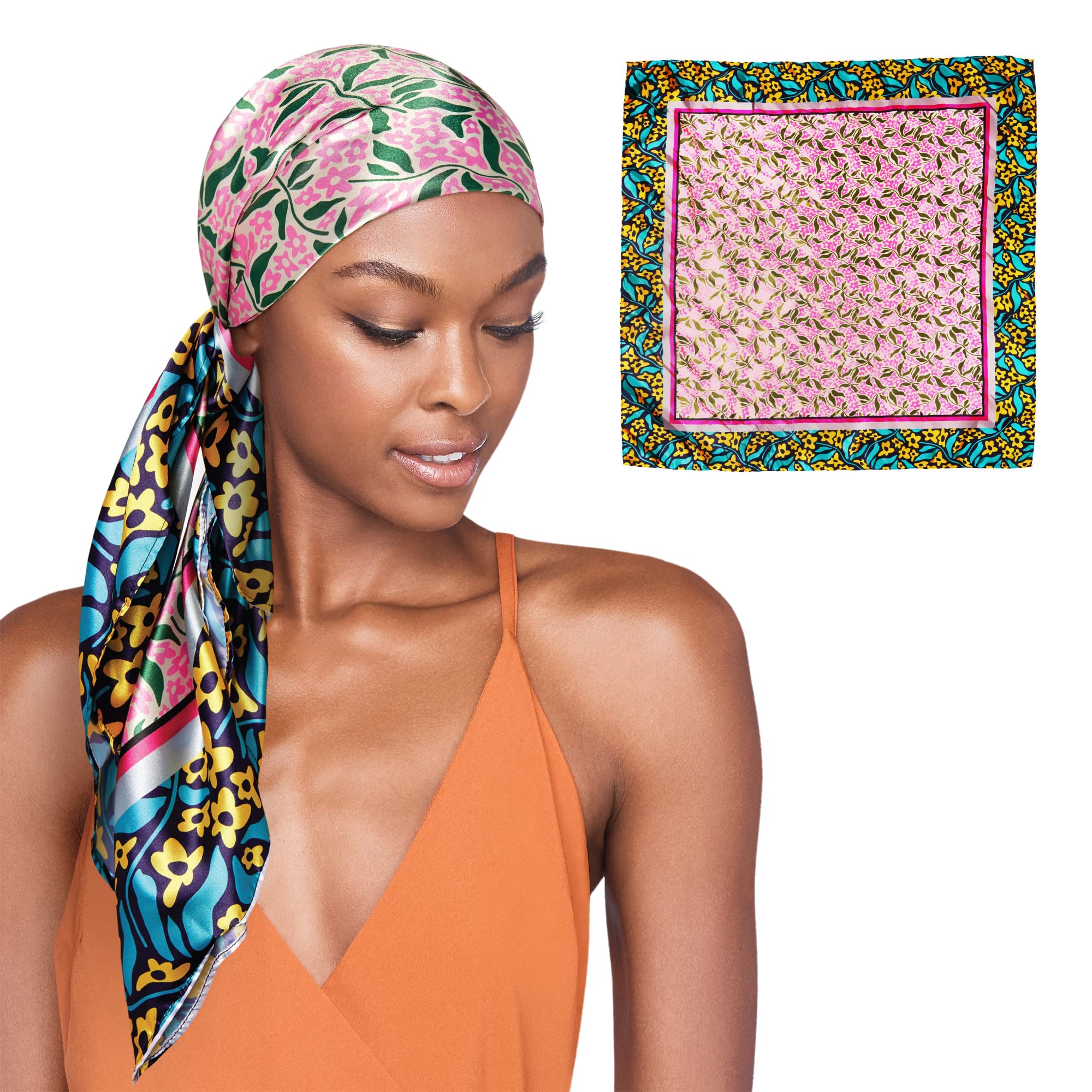 Woven Silky Satin Square Scarf Hair Scarves Head Wraps for Sleeping 36 X 36 inches