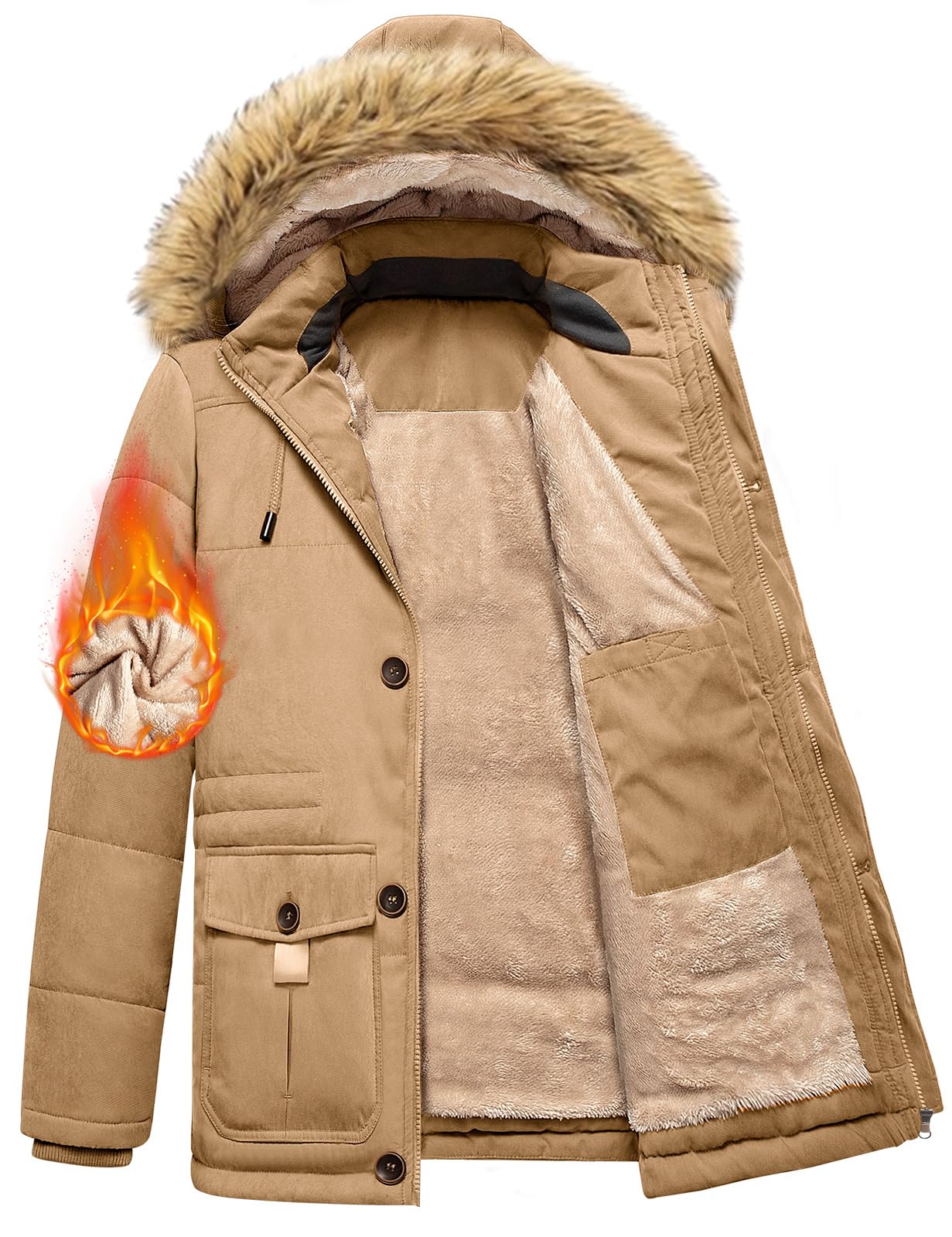 Nadeer Manteau Homme Hiver Polaire Chaud Veste Parka Coupe-Vent de Mode Décontractée Manteau à Capuche Manches Longues Blouson Zippé Outercoat avec Poches
