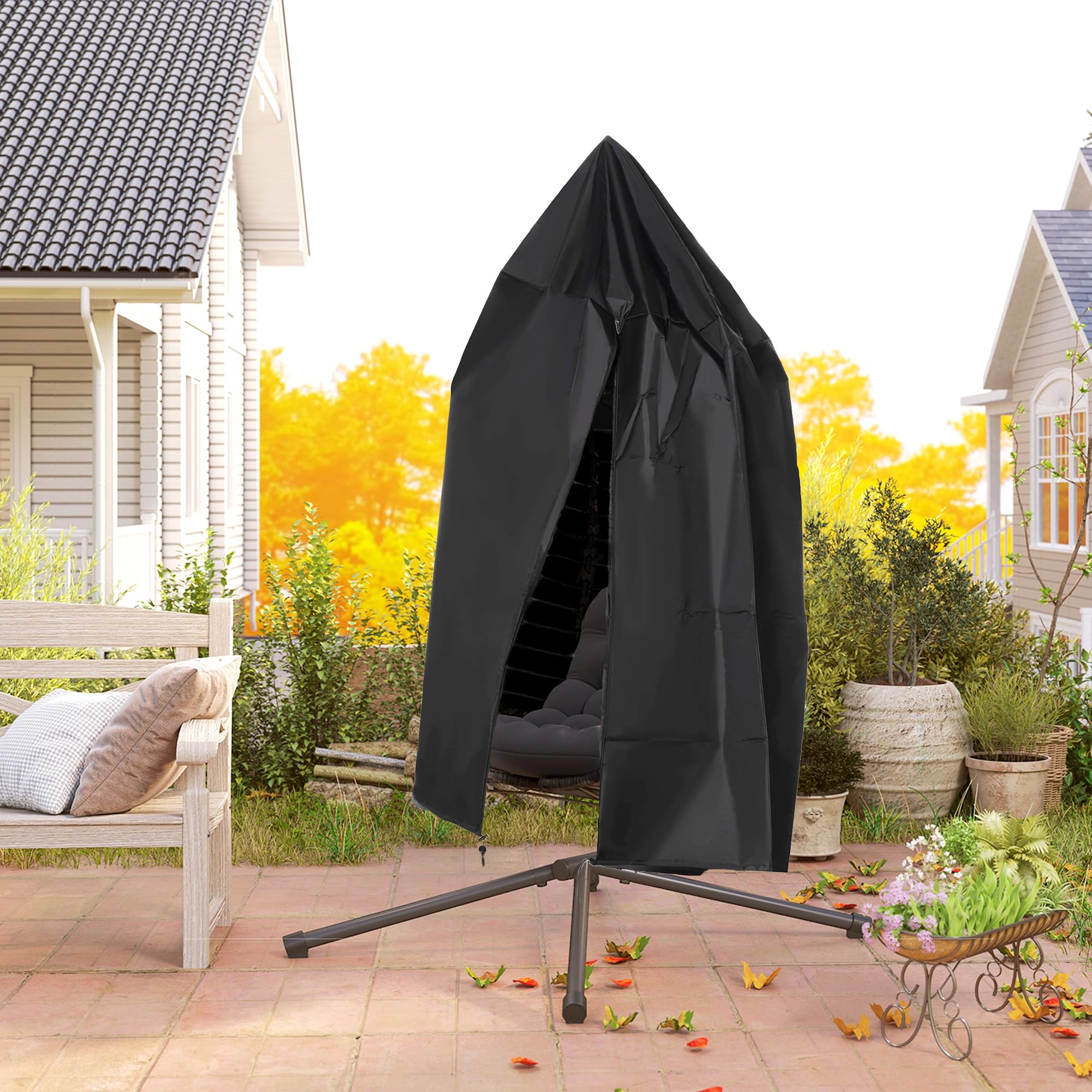 Outsunny Fauteuil Suspendu Pliable en résine tressée Support Gris et Noir