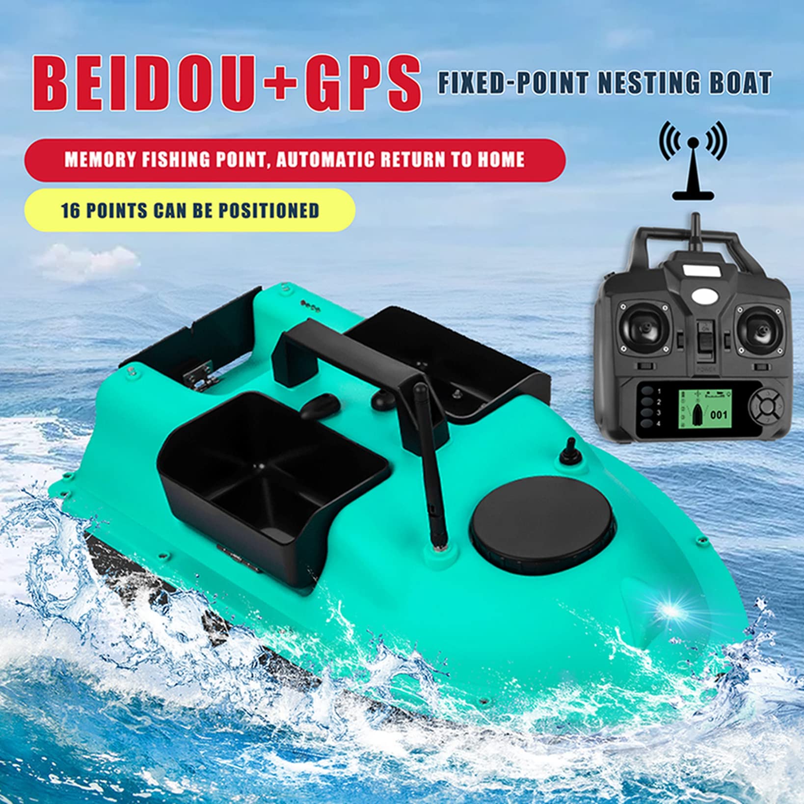 RC Przynęta łódź, zdalnie sterowana łodzi wędkarska, pilot pozycjonowania GPS 500 m przynęta łódź z lampką nocną LED (GPS 12000 MAH, niebieski)
