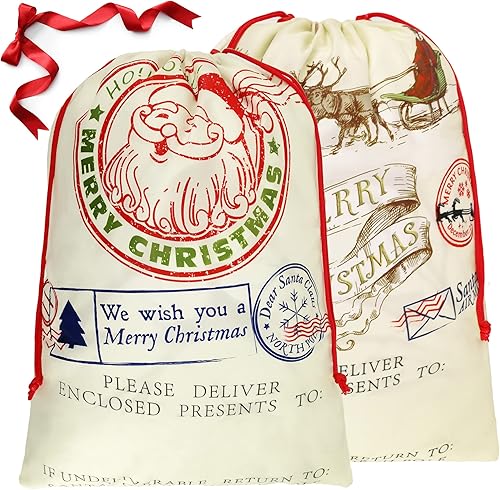 Miniatura 9 de BeeGreen 2 bolsas de Navidad con cordón de regalo, gigantes de 27.6 x 42 pulgadas, bolsas de Papá Noel para envolver regalos, bolsa de Navidad para