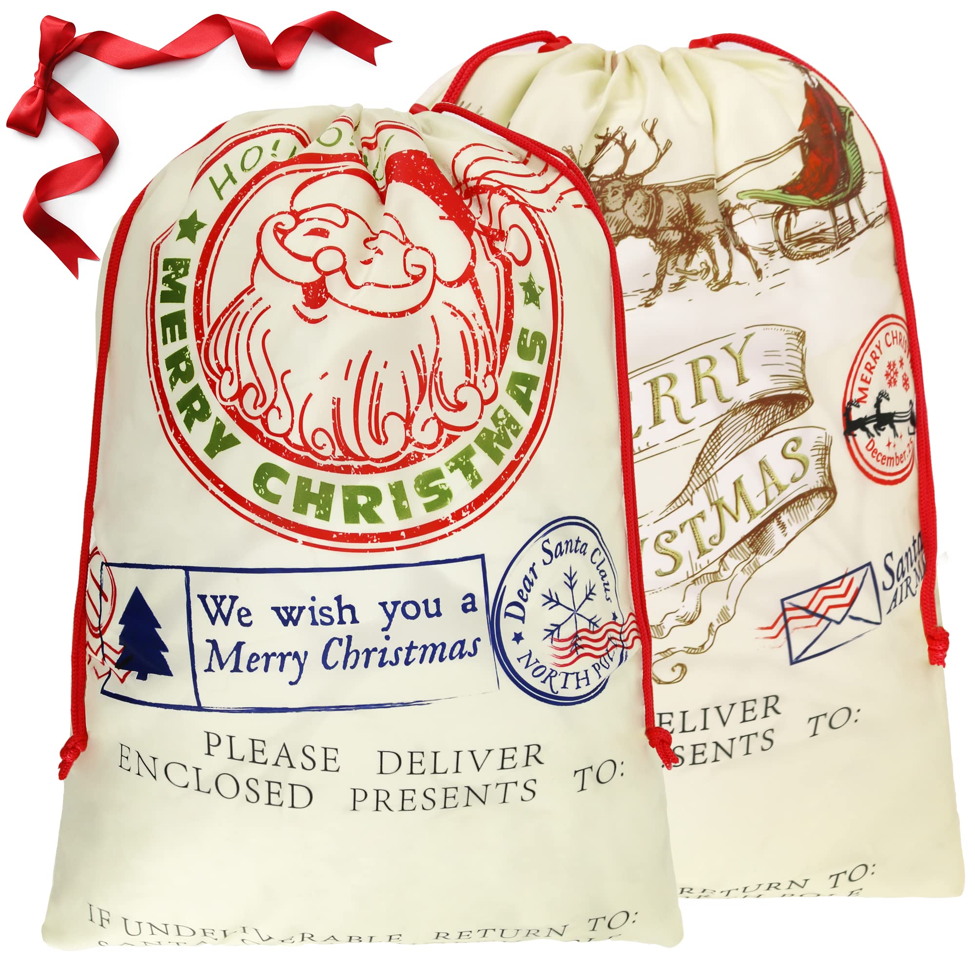 BeeGreen Santa Claus Large Christmas Gift Bags Santa Sack Drawstring Gift Bags 2 Pack Large 27.6“ x 42“, Giant Reusable Gift Bag for Holiday Presents Birthday Gift Party Favor Wrapping Candy Bag