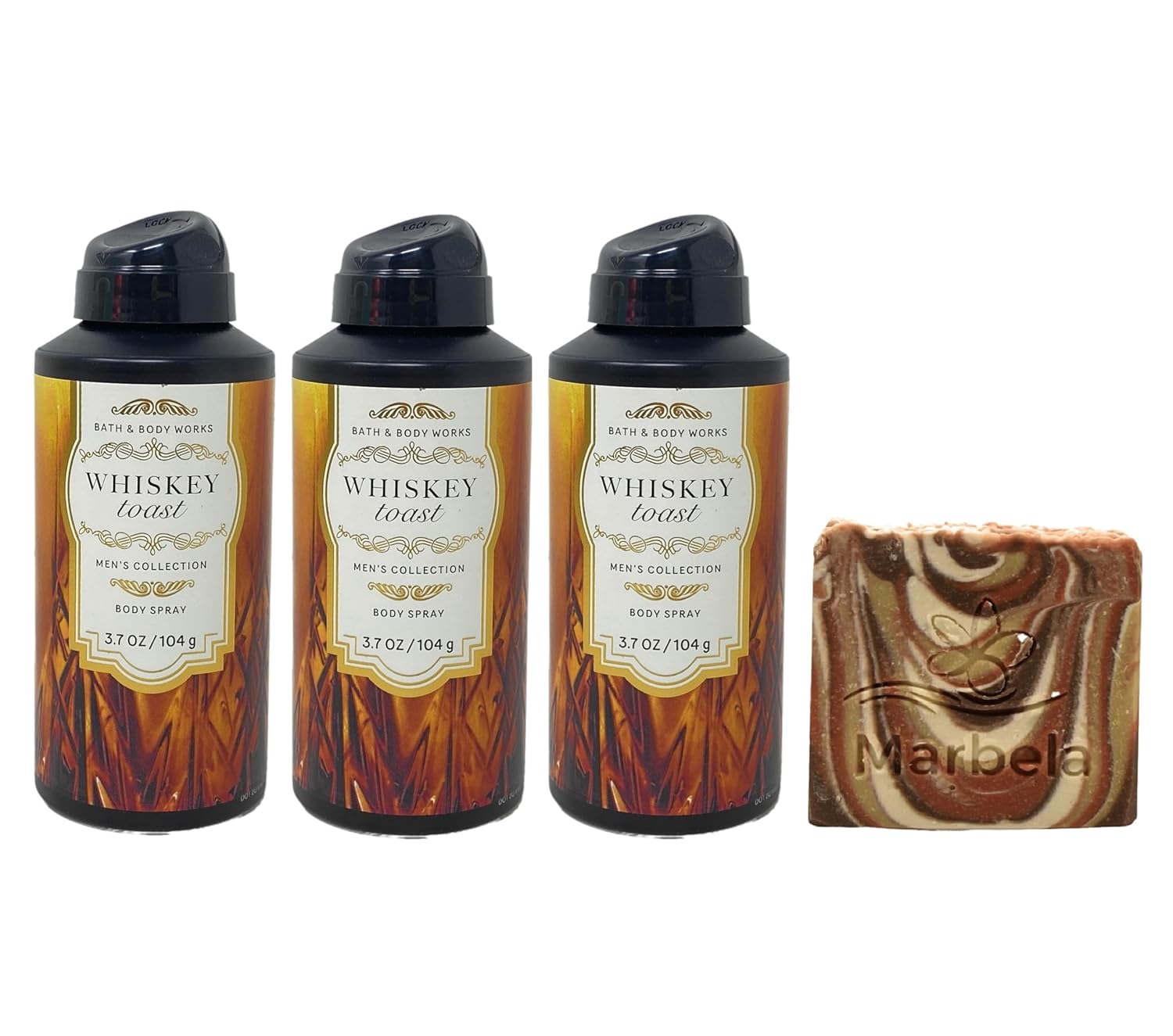 Bath & Body Works Men's Collection Whiskey Toast 3 Pack Body Spray Bundle with a Clay Baby Bar Soap