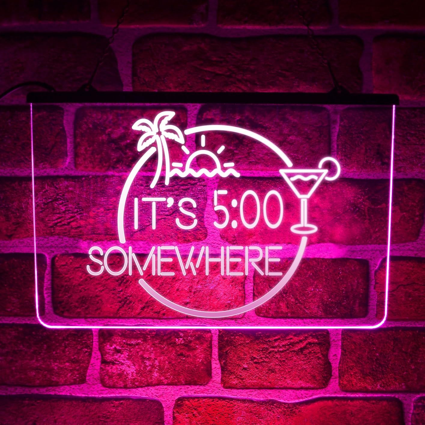 Home Bar LED Neon Sign – Multicolour It's 5pm Somewhere Wall Light Display for Cocktail Party or Pub Décor – USB powered (Multi-colour)