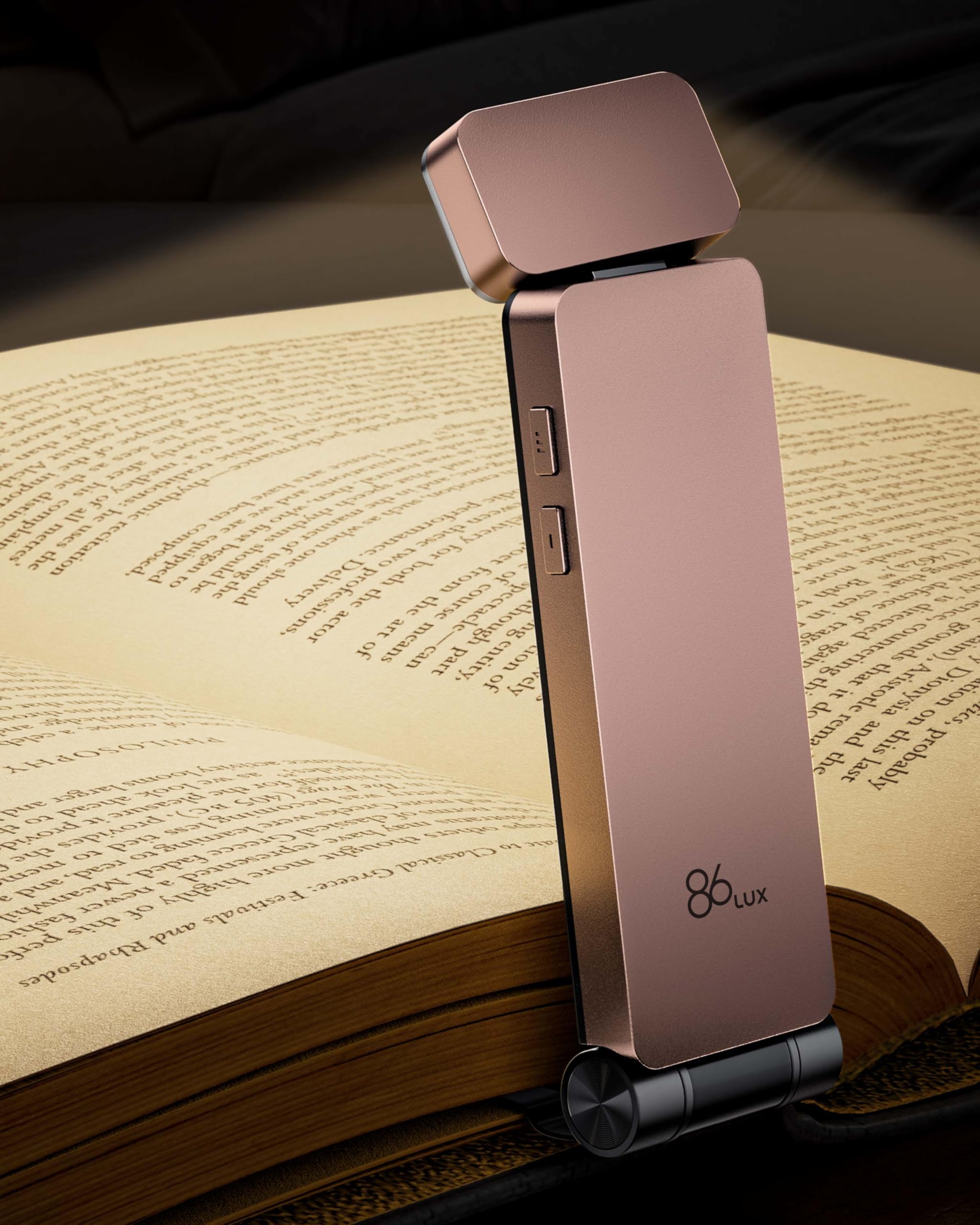 86lux Book Light, Rechargeable Clip-On LED Reading Light for Bed & Night Use - 3 Color Temperatures with Stepless Dimming, Ultralight Bookmark Design for Kids, Book Lovers, Pink Brown