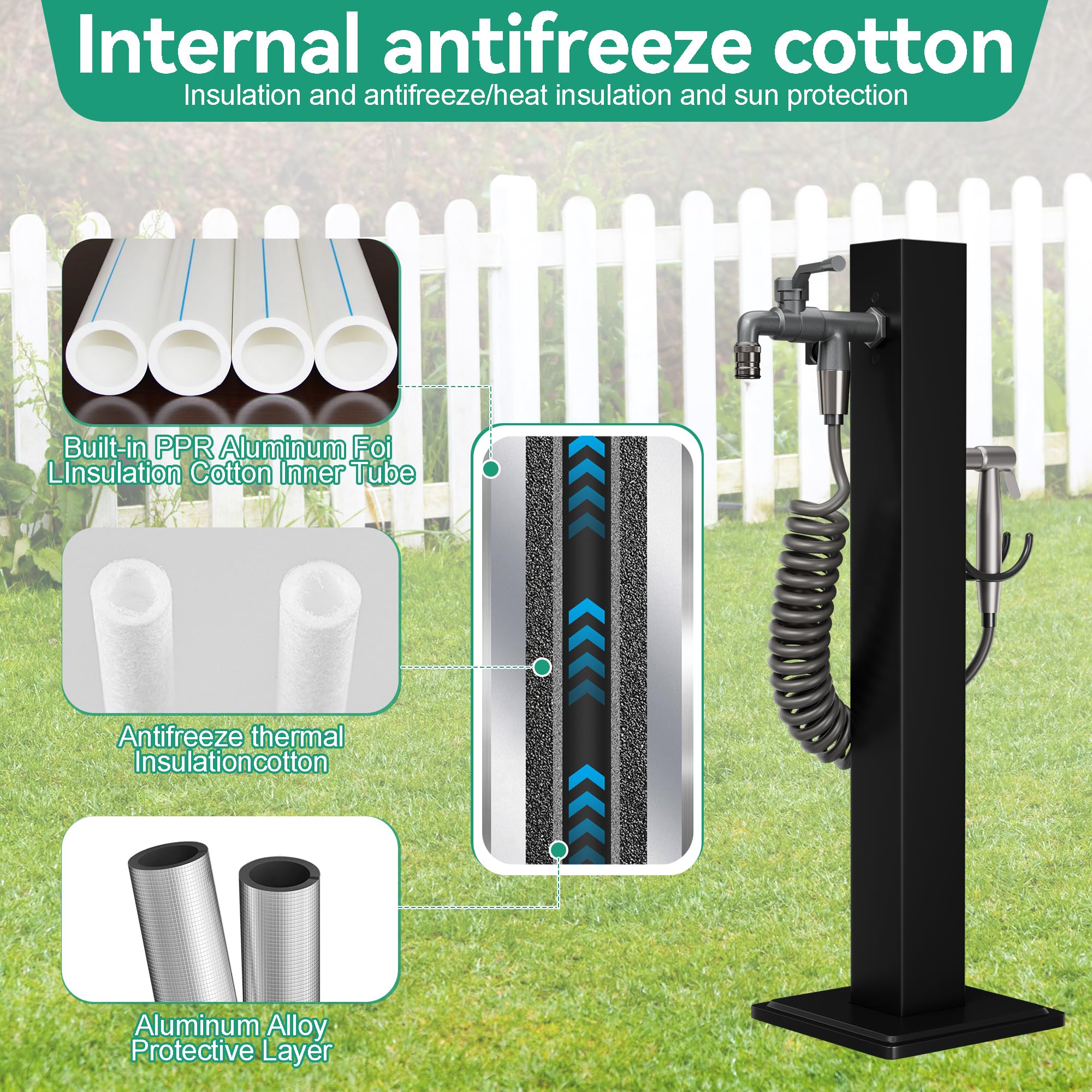 Colonne d'eau acier inoxydable 304 double sortie robinet pistolet résistant gel -20℃ jardin
