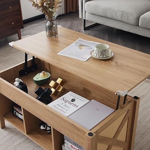 Miniatura 11 de VINGLI Mesa de centro con tapa elevable, 36 pulgadas, pequeña mesa de centro de madera con almacenamiento, mesa central rectangular de madera con