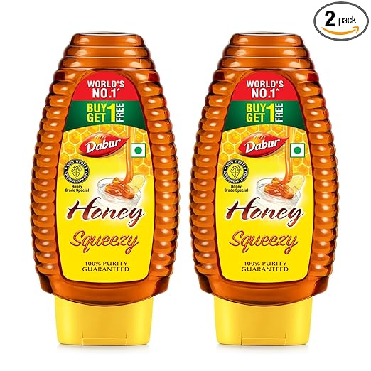 Dabur Honey Squeezy Pack 450g (225g x 2, Pack of 2) | 100% Pure | World's No.1 Honey Brand with No Sugar Adulteration