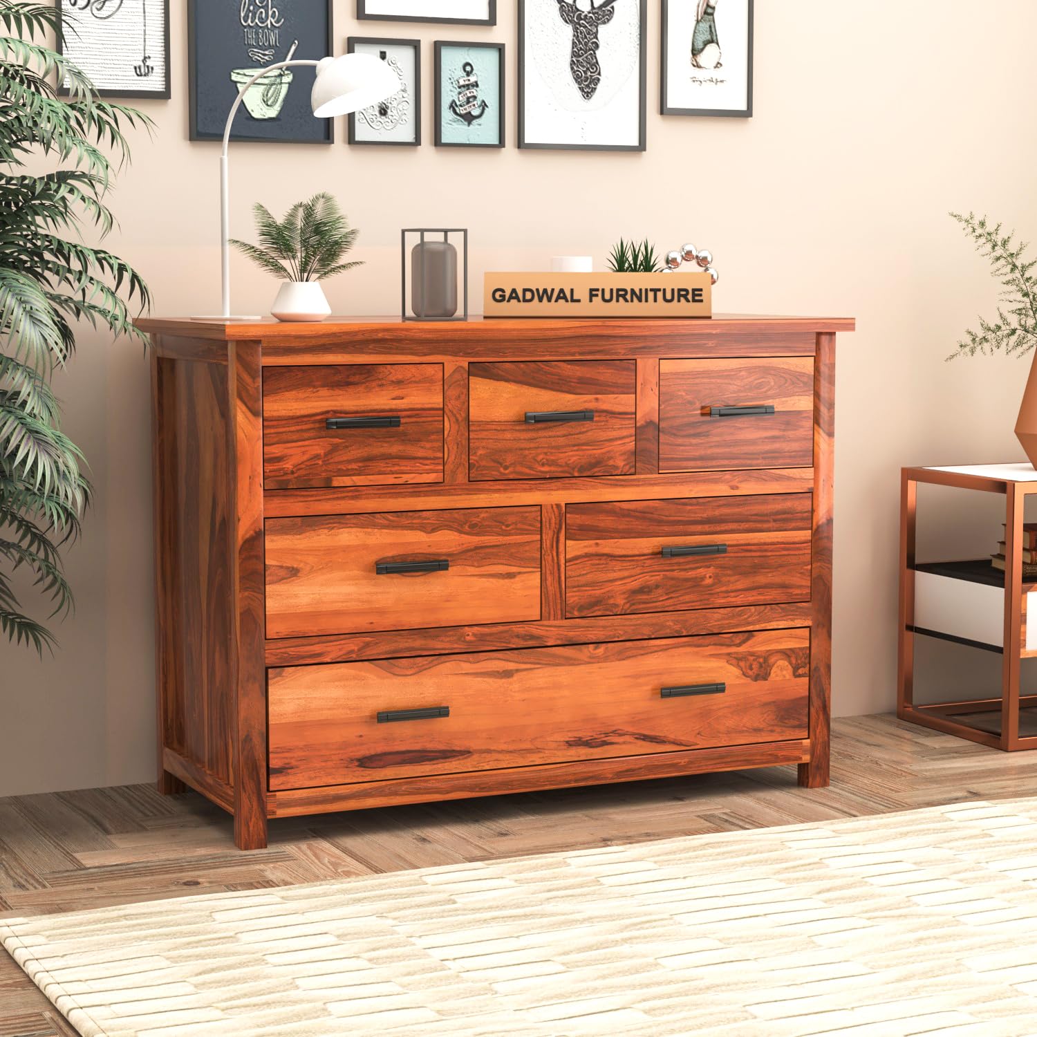 GateWay Furniture 6-Drawer Sheesham Wood Chest of Drawers for Stylish Living Room Storage (Tyler, Honey Finish)-image-48