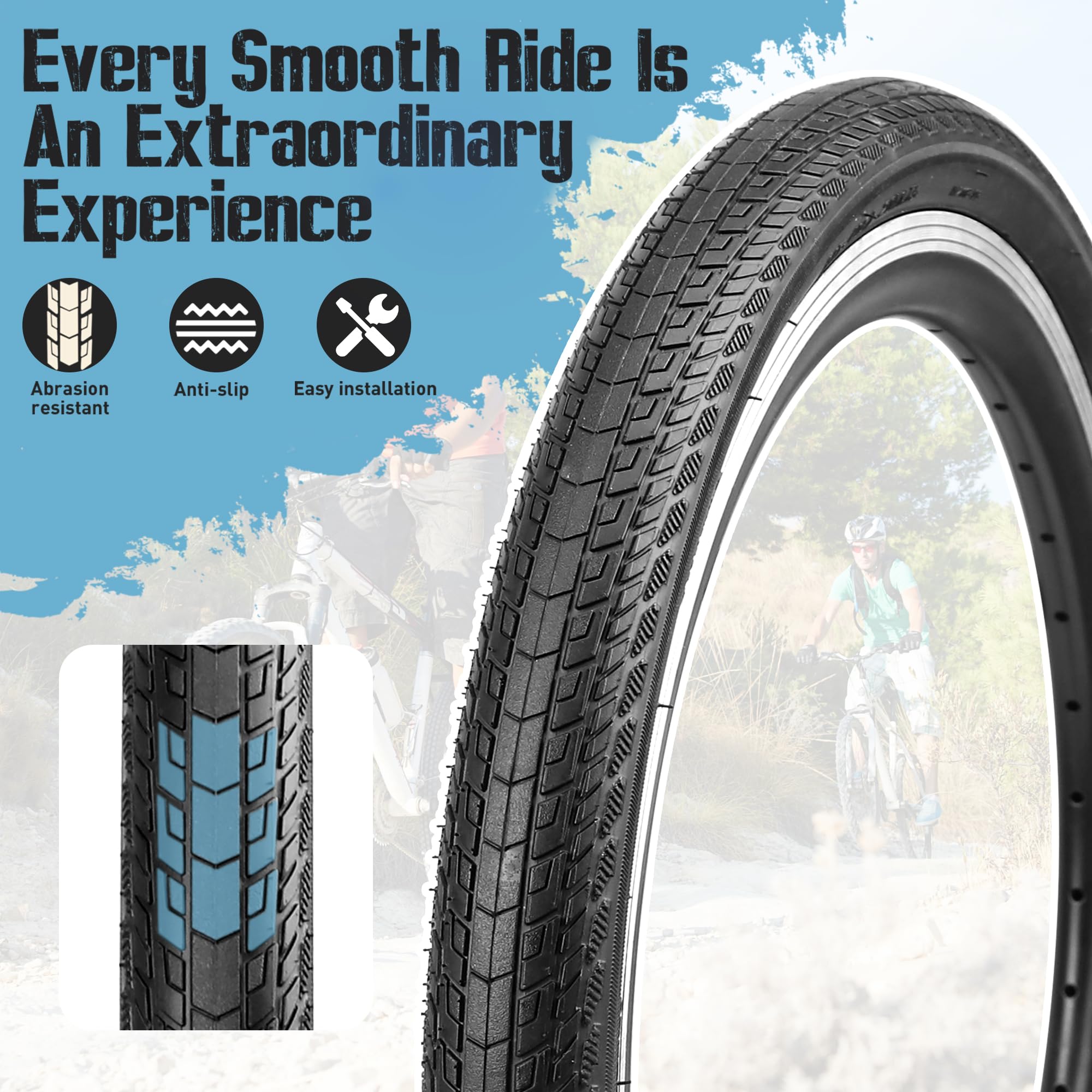 MEGHNA Fietsbanden Fietsbanden Vervangende Banden: 20/24/26x1.75 Inch Opvouwbare Fietsband voor voor Beach Cruiser Mountainbikes MTB/BMX (1 band, 61 x 4,75 cm