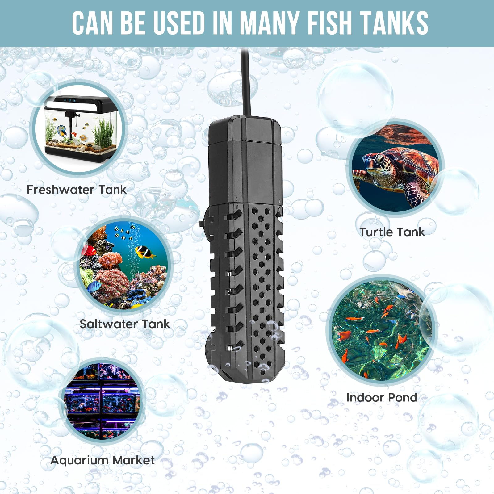 Chauffage d'aquarium submersible 100 W/200 W/300 W/500 W avec protection contre les surchauffes et mise hors tension automatique lors de la sortie de l'eau pour eau salée et eau douce 000