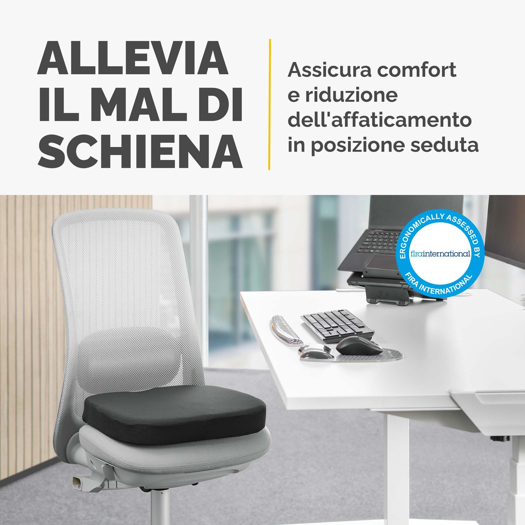 Fellowes Cuscino Comfort Breyta - Supporto ergonomico, llevia la pressione sul coccige, base antiscivolo, da materiale riciclato, portatile, garanzia di 5 anni, ideale per l'ufficio e la casa