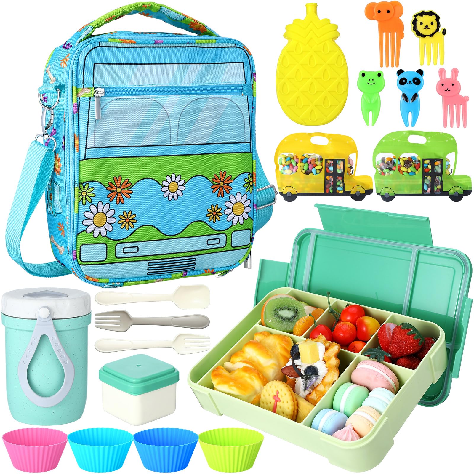 Jingmore Kids Mysterious Cartoon Dog Lunch Box Set Halloween Party Gift for Kids Funny 3D Bus Hippie Children Supplies Mysterious Dog Movie Fan