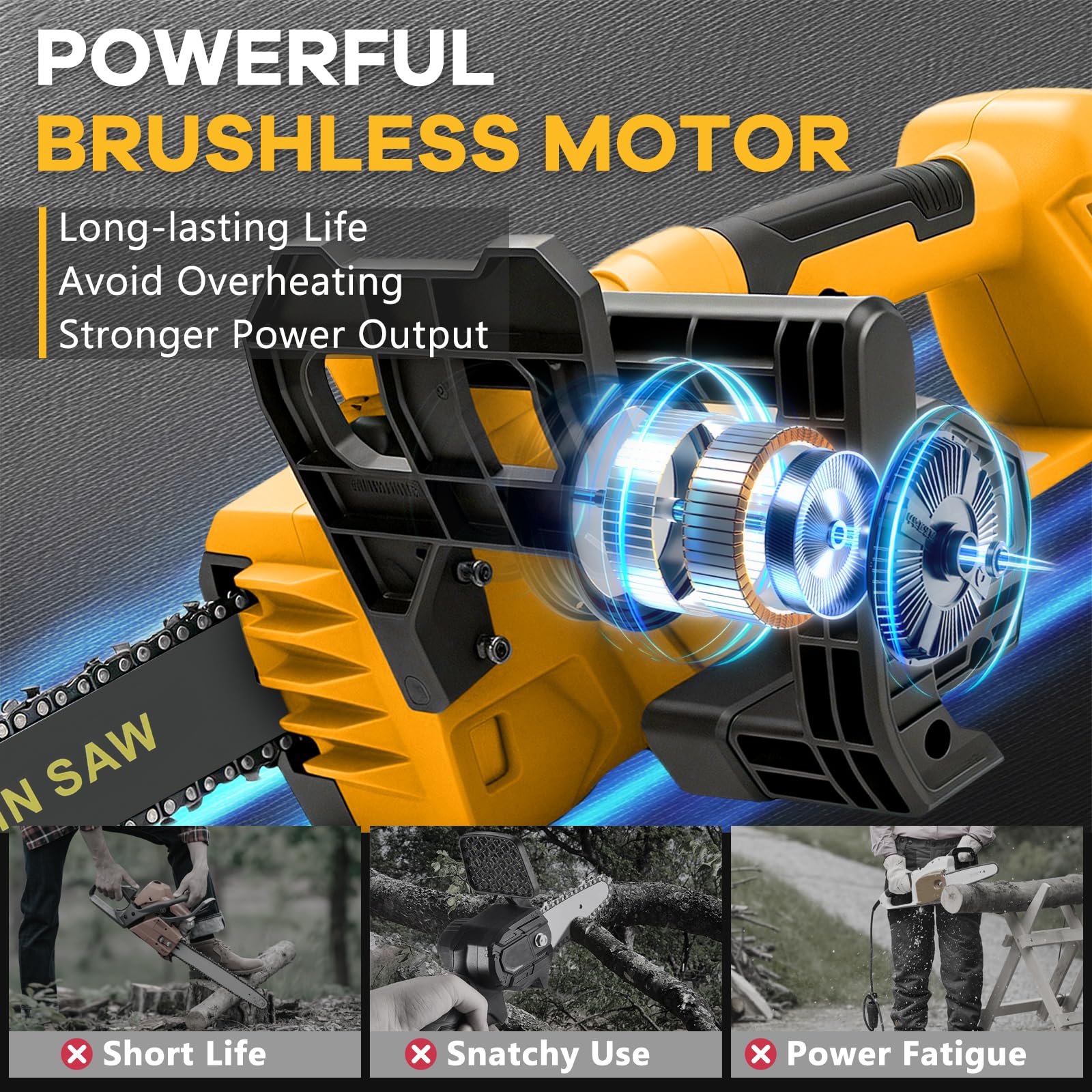 Tronçonneuse électrique sans fil de 30,5 cm pour Dewalt 20 V (sans batterie) - Tronçonneuse électrique portable sans balais - Petite tronçonneuse manuelle pour tailler les branches, couper le bois et
