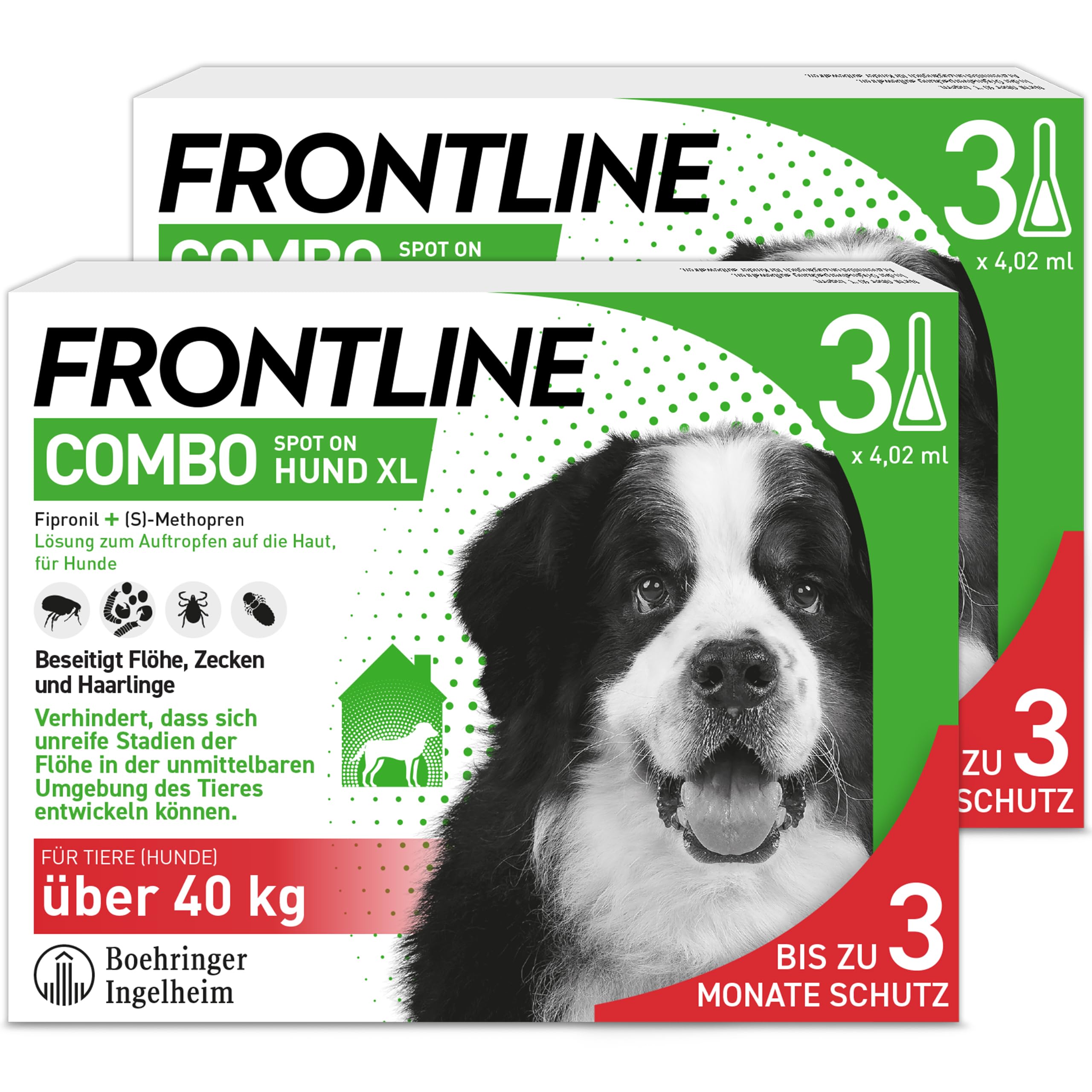 FRONTLINE Combo Hund XL gegen Zecken, Flöhe & Haarlinge (über 40 kg) | 3x Pipetten (2er Pack) für bis zu 6 Monate Schutz - gegen Floheier, Larven & Puppen im Haushalt - wasserfest