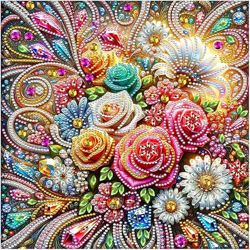 FHBUBPUP Kits de Pintura de Arte de Diamantes de Flores para Adultos, Arte de Diamantes de Forma Especial 5D para Principiantes, Arte de Gemas