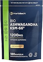 Ashwangandha Kapseln Hochdosiert Bio 1200mg | KSM-66 | 180 Stück | Vegane Pulver | Organic | von Horbaach