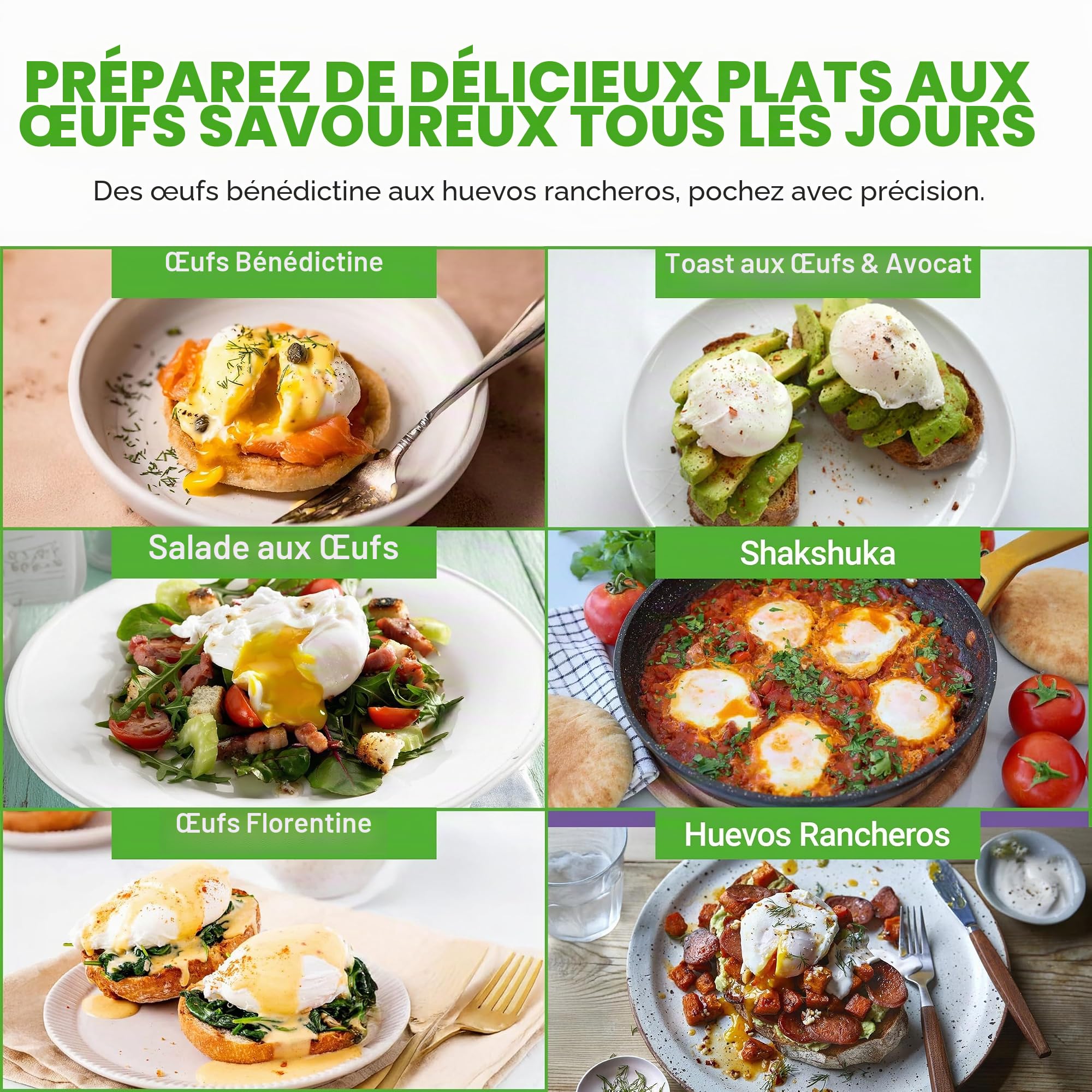 NutriChef Poêle à Œufs Pochés 4 Moules en Inox 20 cm – Cuiseur à Œufs Antiadhésif avec Couvercle en Verre, Minuterie et Accessoires, Compatible Induction, Gaz et Électrique, Pour Œufs Pochés Parfaits