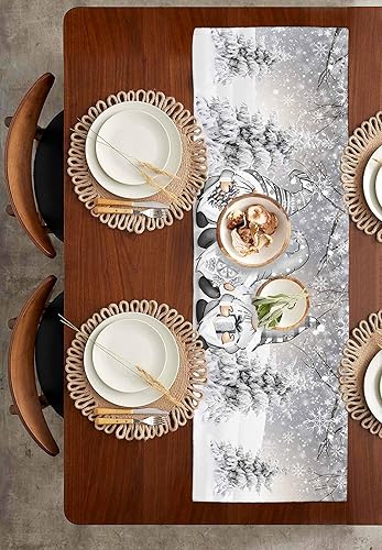 Miniatura 3 de Camino de mesa de Navidad gris de 36 pulgadas corto, de lino de algodón, pequeño, cocina, comedor, mesa de café, decoración de tocador, camino de