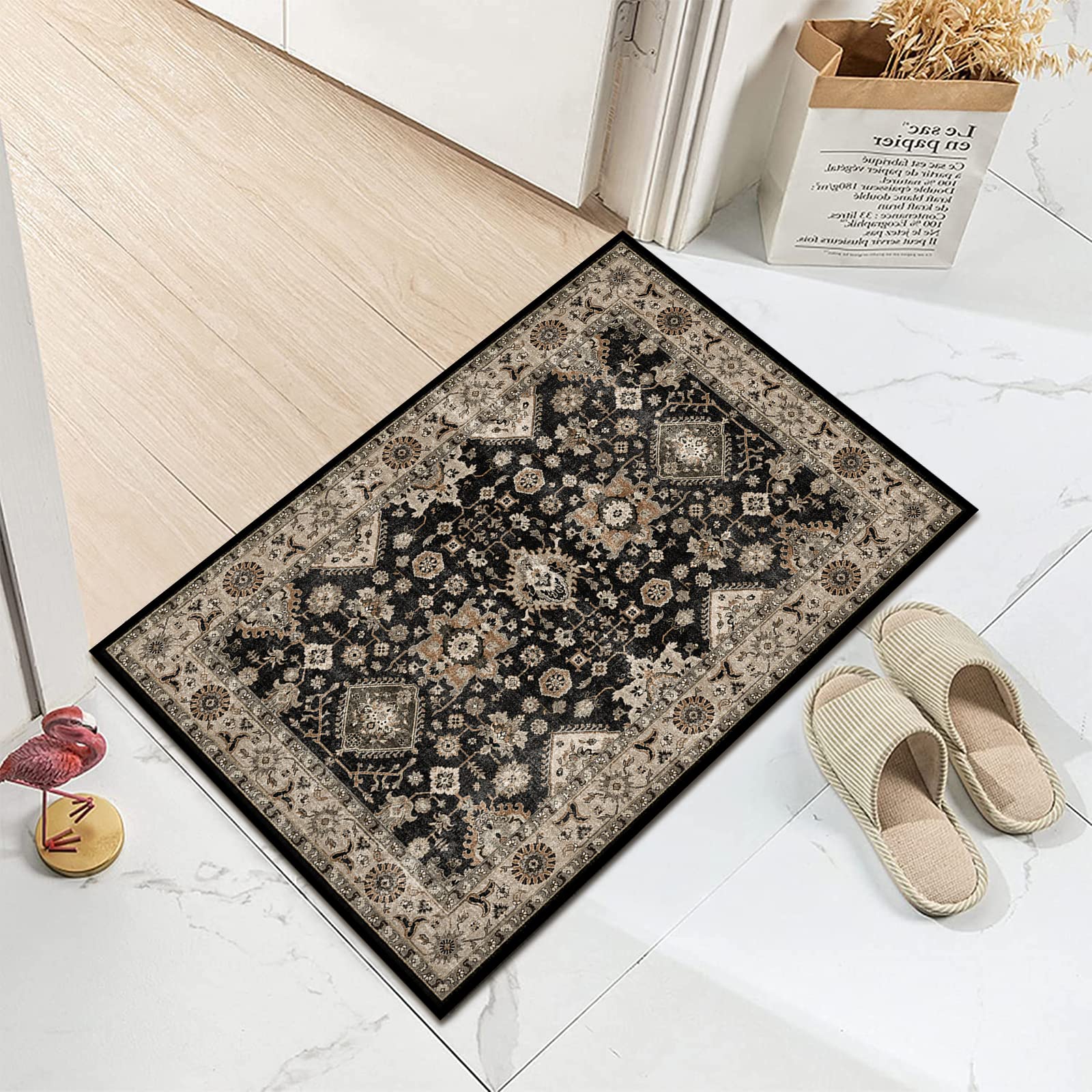 TOPRUUG Washable Runner Rug 2x3 Entryway Rug Door Mat Non Slip Runner Rugs with Rubber Backing Soft Kitchen Runner Rug Farmhouse Distressed Carpet