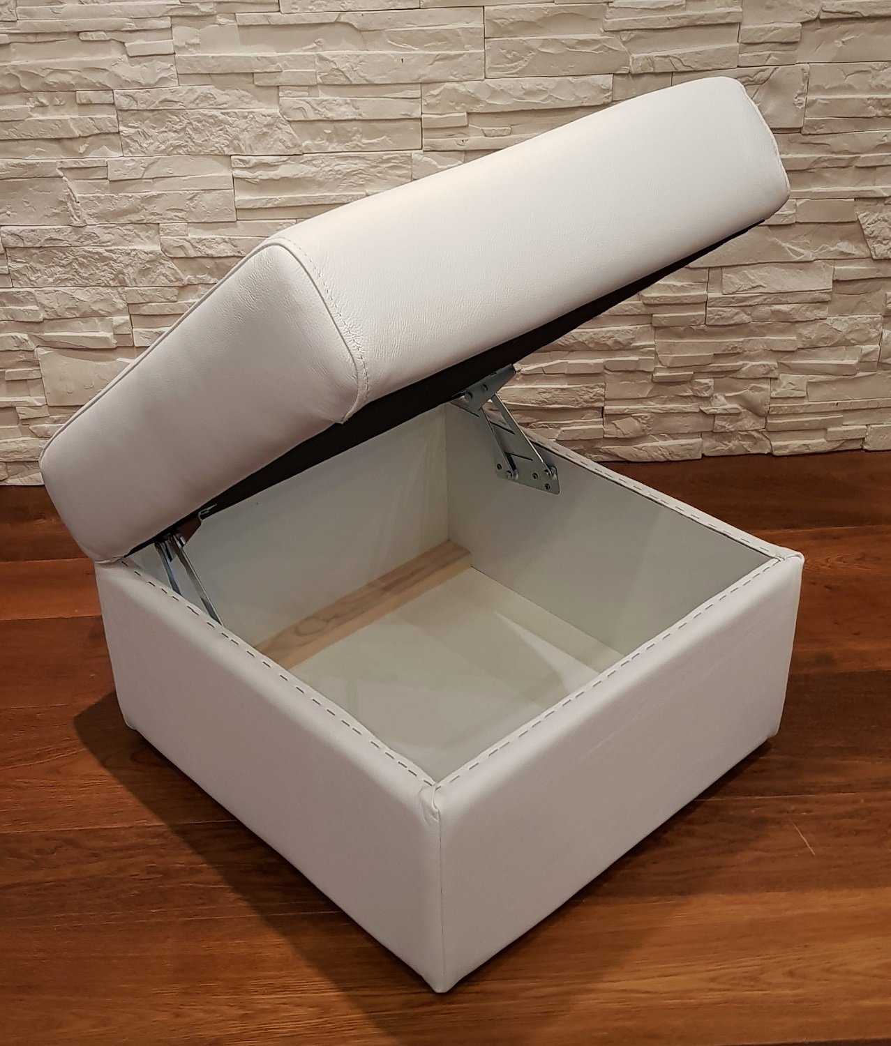 Quattro Meble Weiß Echtleder Hocker aufklappbar mit Stauraum Sitzhocker Rindsleder Sitzwürfel 60x55 Fußhocker Polsterhocker Echt Leder Puff