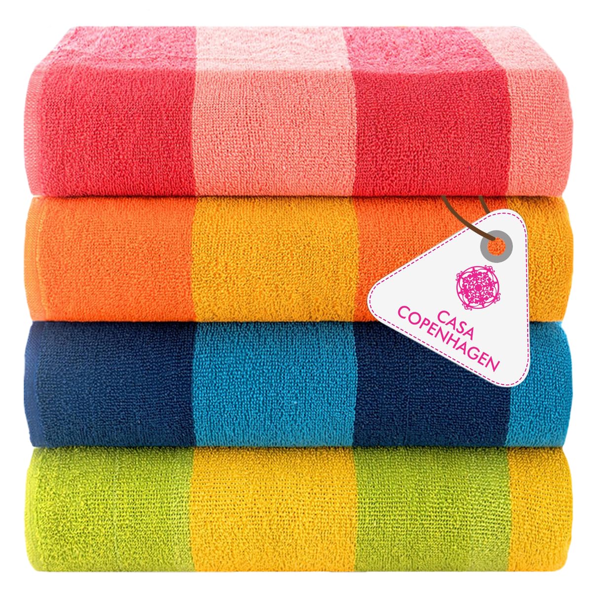 Casa Copenhagen Set de Regalo de 4 Toallas Malibu – Toallas de Playa Arcoíris, Toallas de Piscina extragrandes de 75x150 cm, 100% algodón (El Regalo de Verano Hombres y Mujeres)