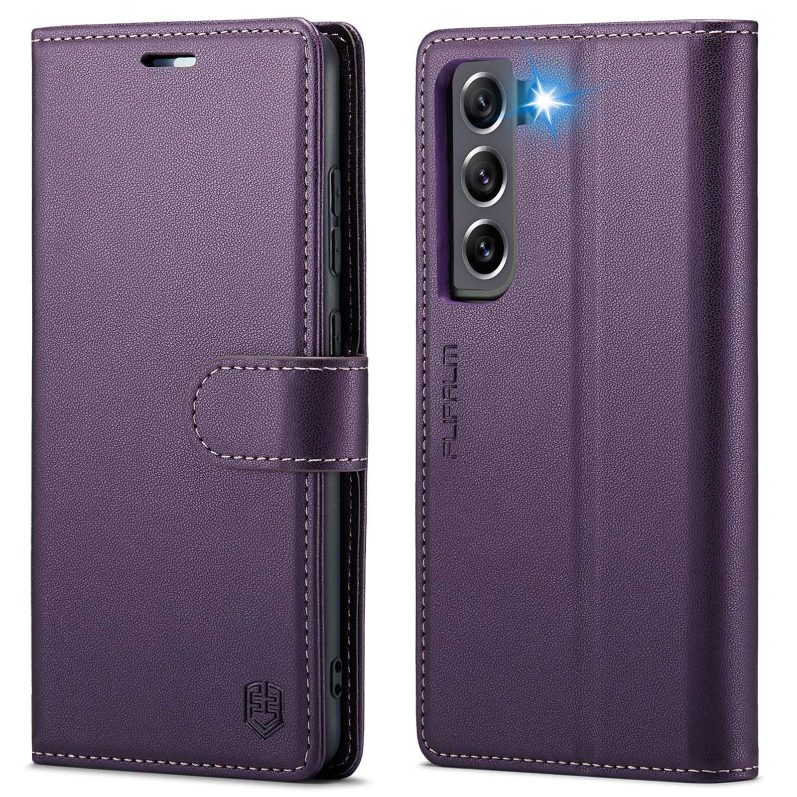 FLIPALM for Samsung Galaxy S21 FE 5G Wallet Case with RFID Blocking Credit Card Holder, PU Leather Folio Flip Kickstand Protective Shockproof Cover Women Men for Samsung S21 FE Phone case(Purple)