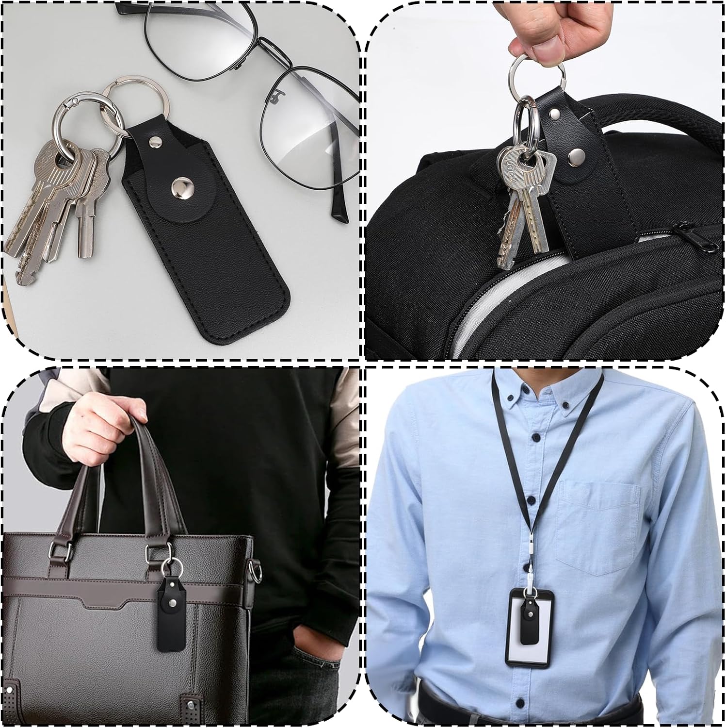 4 Pcs Flash Drive Case, Leather Anti Lost Thumb USB Flash Drive Holder USB Storage Cases Protective Cover Small Portable Storage Carrying Case with Keychain (Black)